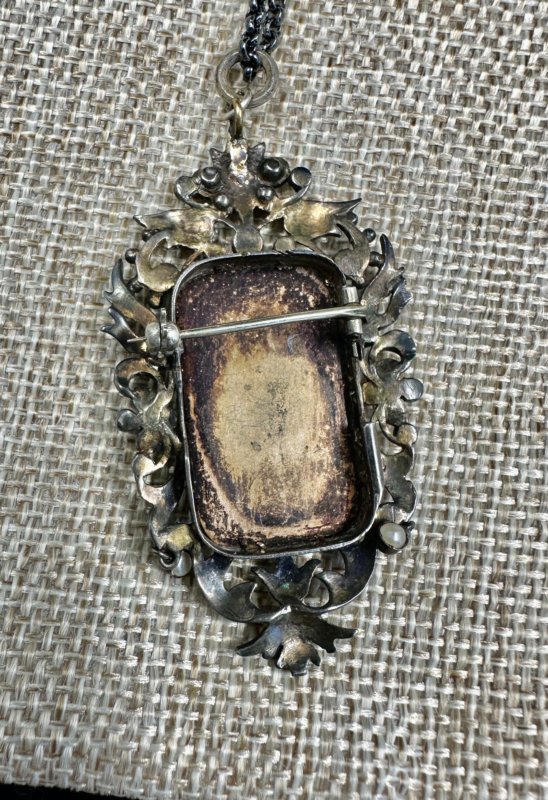 da uomo o donna Ritratto georgiano di perla Collana Spilla Donna Inseparabili c1830 Argento in vendita