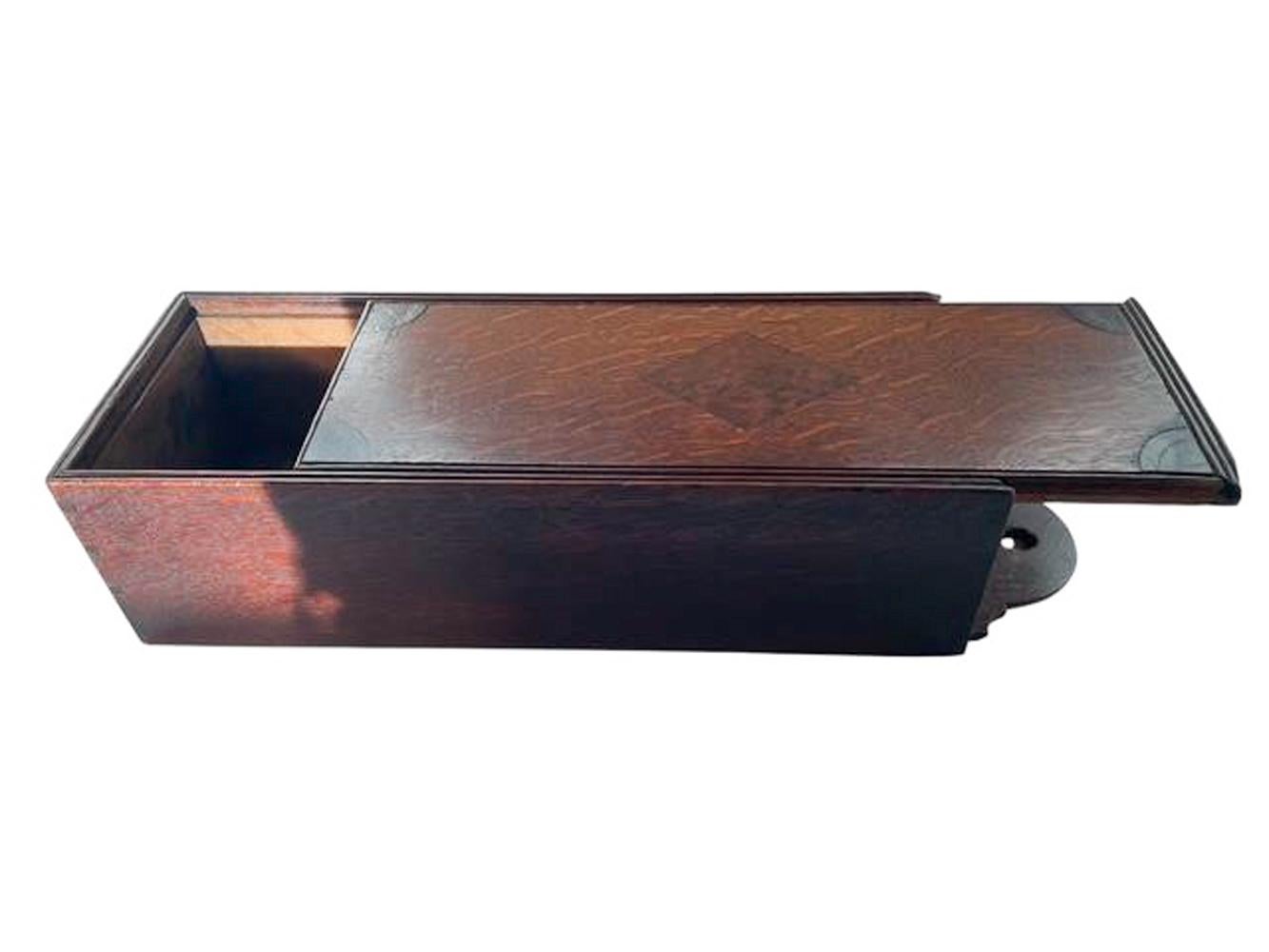 19th Century Georgian Quarter Sawn Oak Candle Box with Burr Walnut Inlay For Sale