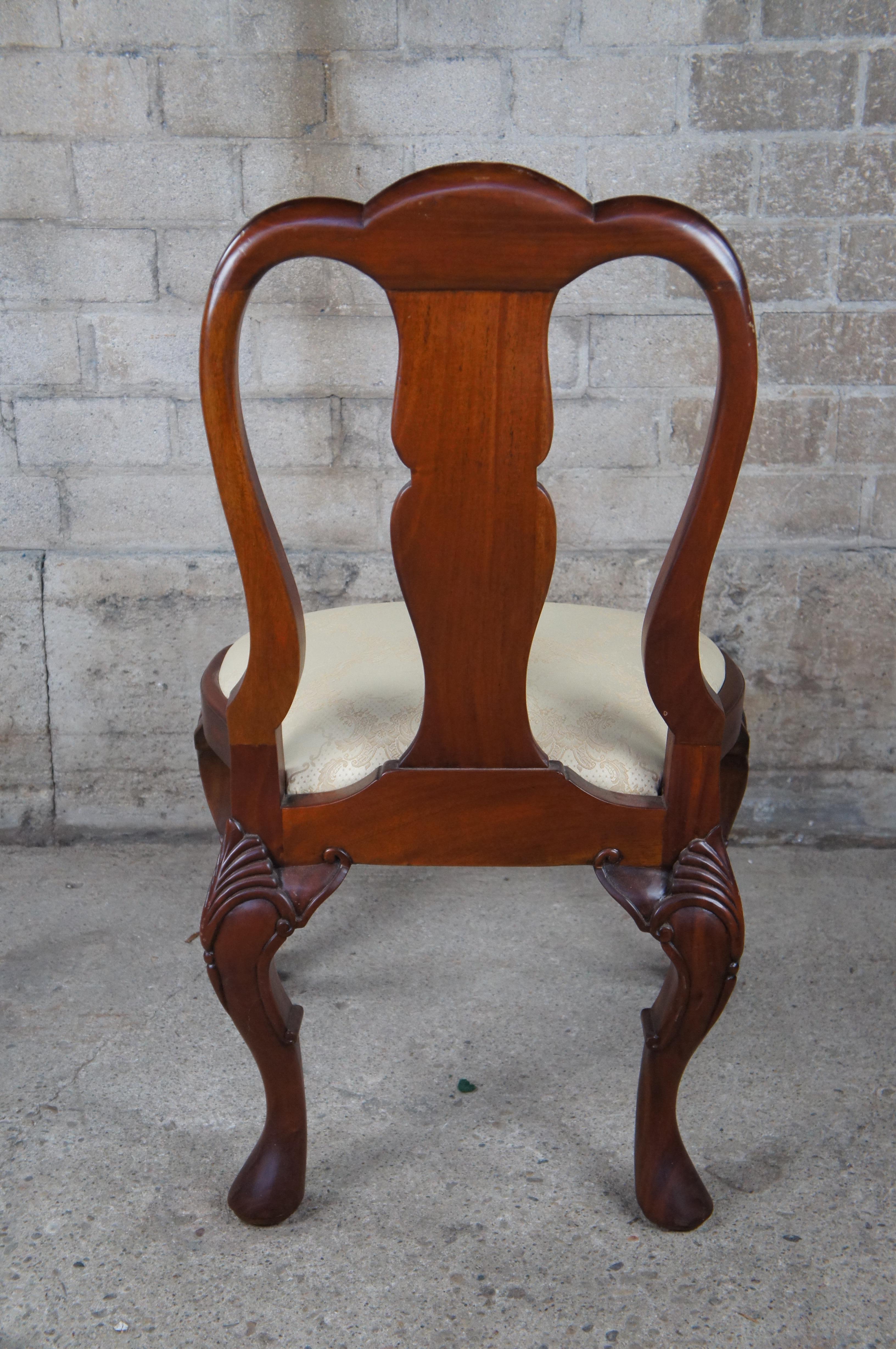 Upholstery Georgian Queen Anne Style Carved Mahogany Dining Side Desk Chair Brocade Seat For Sale