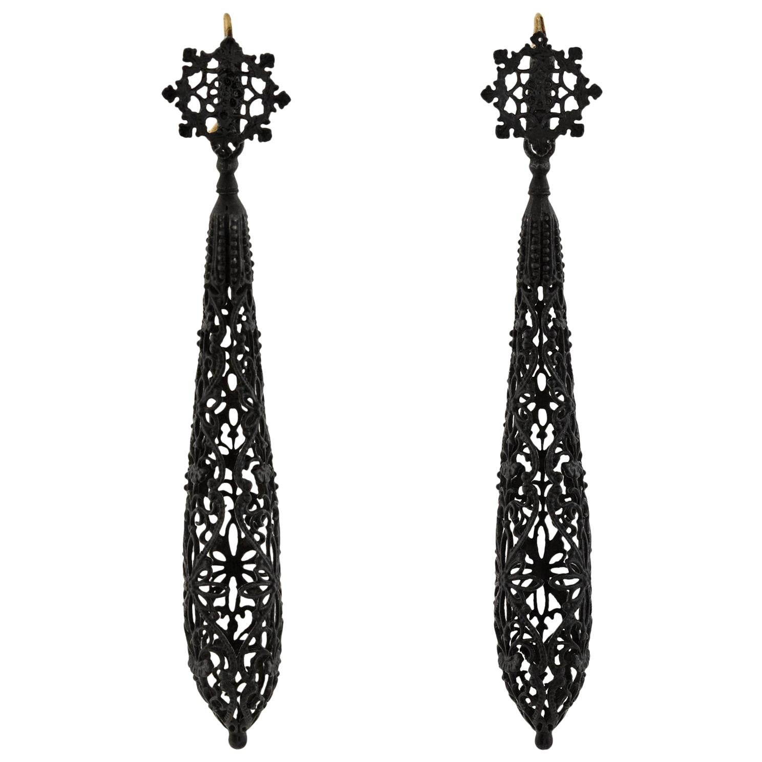 Georgian Rare Berlin Iron Open Vessel Earrings
