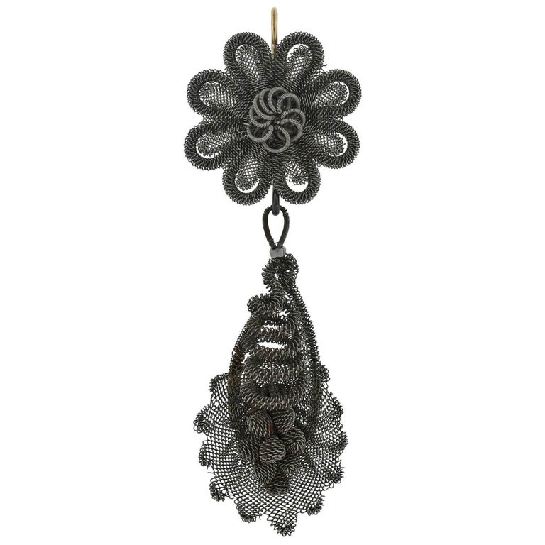 Georgian Rare Berlin Iron Silesian Wirework Earrings at 1stDibs