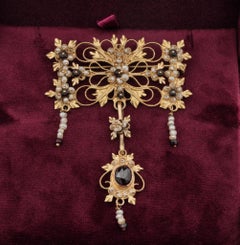 Georgian Rare Canetille Work Natural Garnet and Basra Pearls Brooch