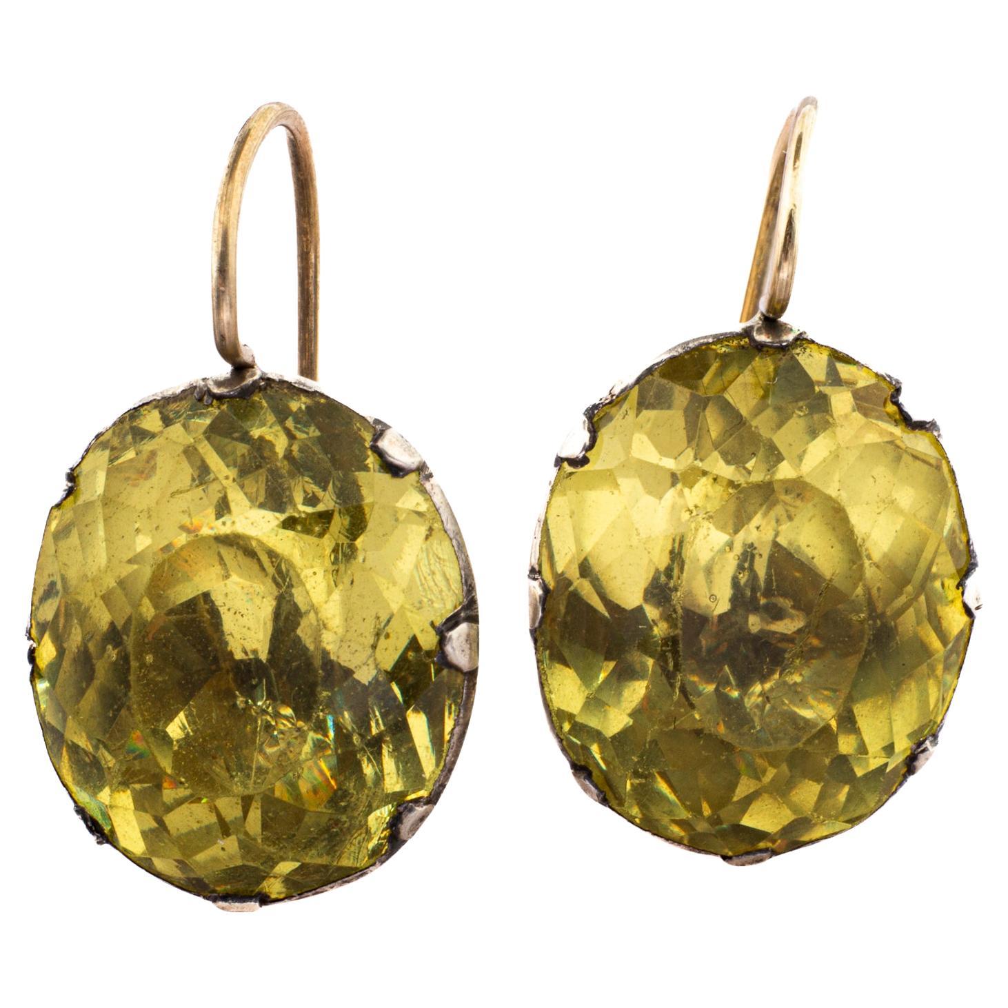 Georgian Rare Chartreuse Paste Earrings c. 1820 For Sale