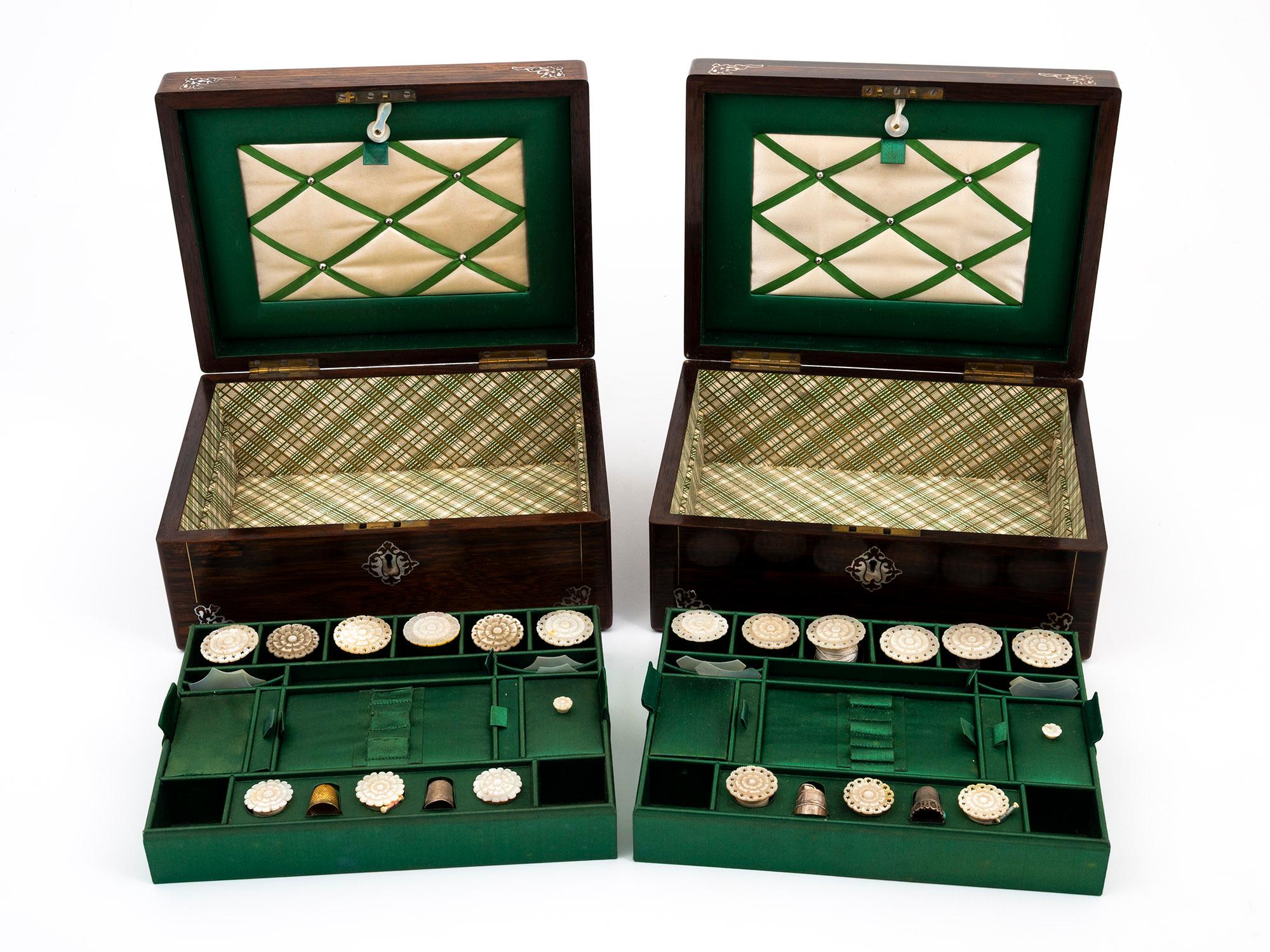 Georgian Rare Pair of Inlaid Rosewood Sewing Boxes 4