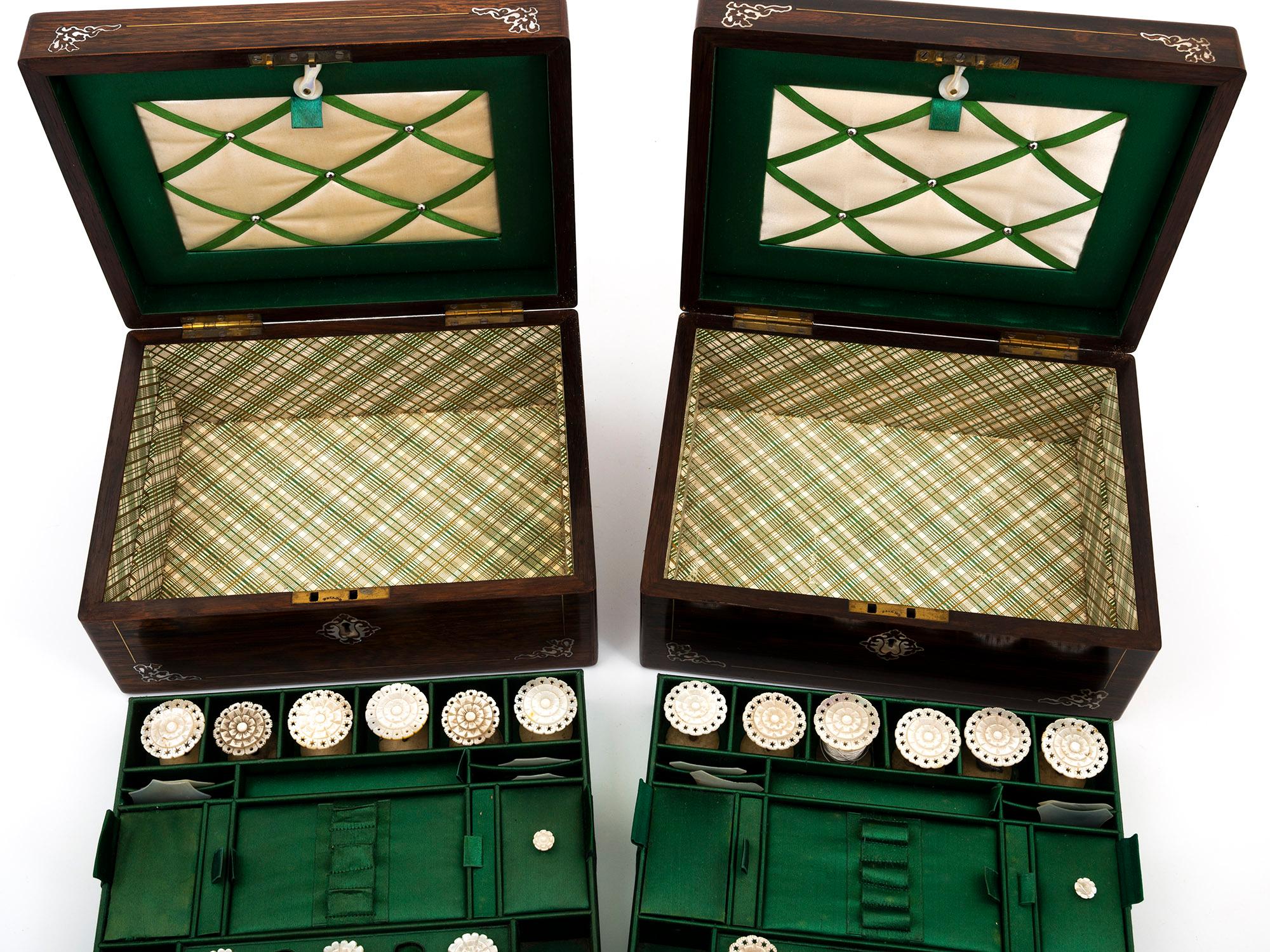 Georgian Rare Pair of Inlaid Rosewood Sewing Boxes 5