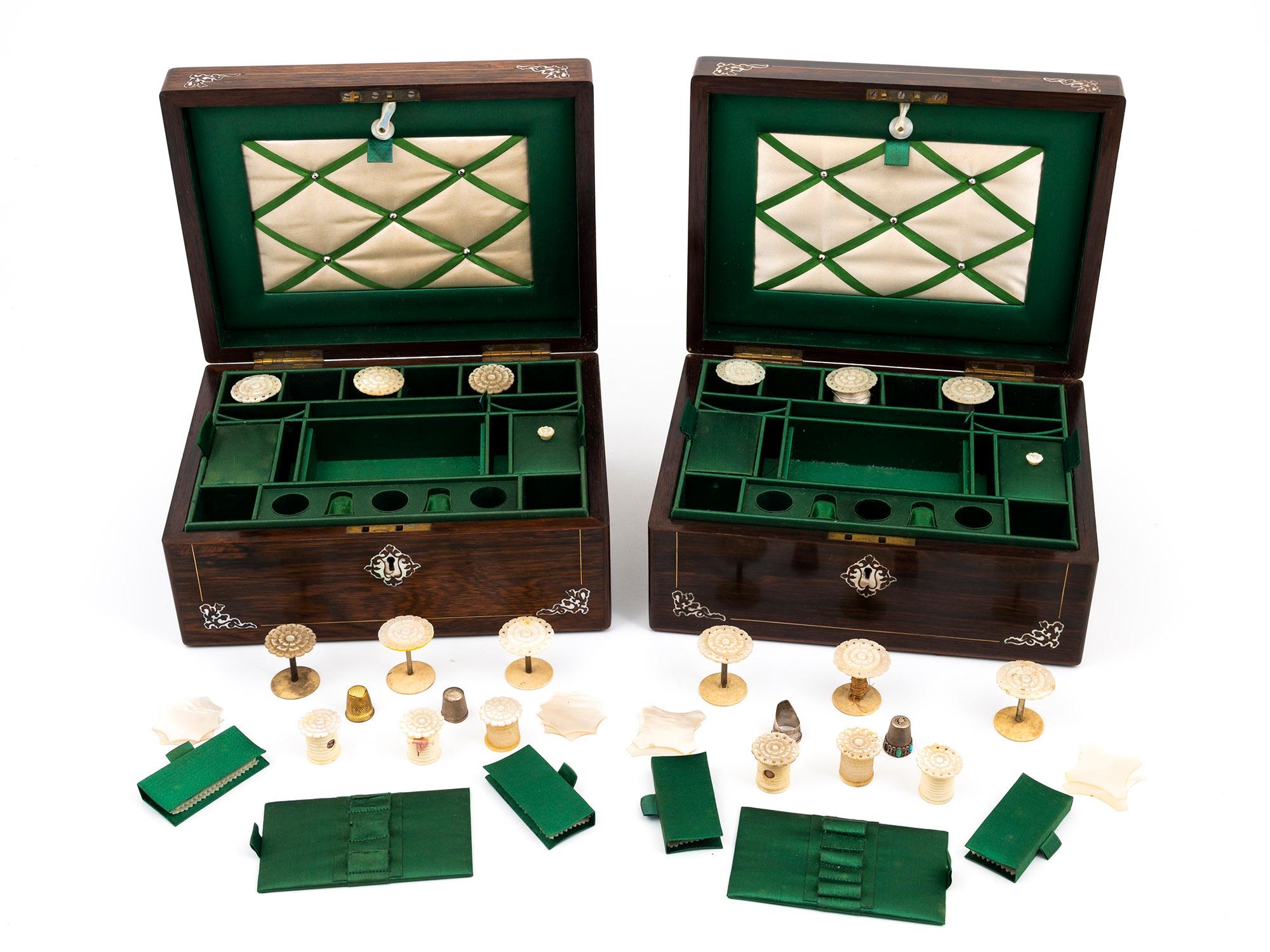 Georgian Rare Pair of Inlaid Rosewood Sewing Boxes 6