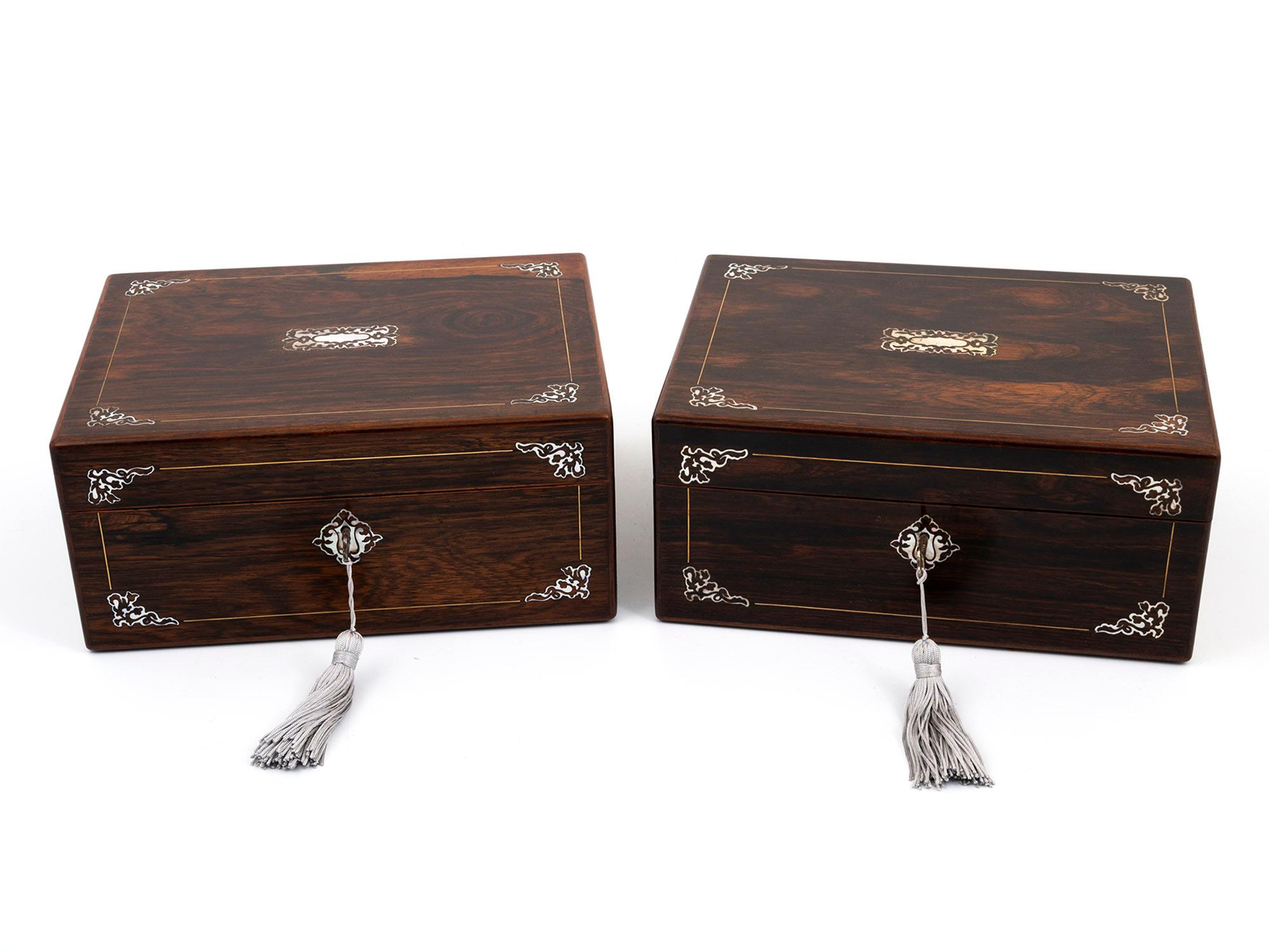 Georgian Rare Pair of Inlaid Rosewood Sewing Boxes For Sale 7