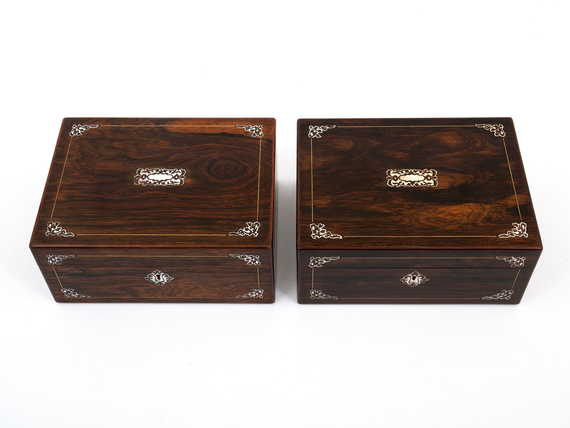 William IV Georgian Rare Pair of Inlaid Rosewood Sewing Boxes For Sale
