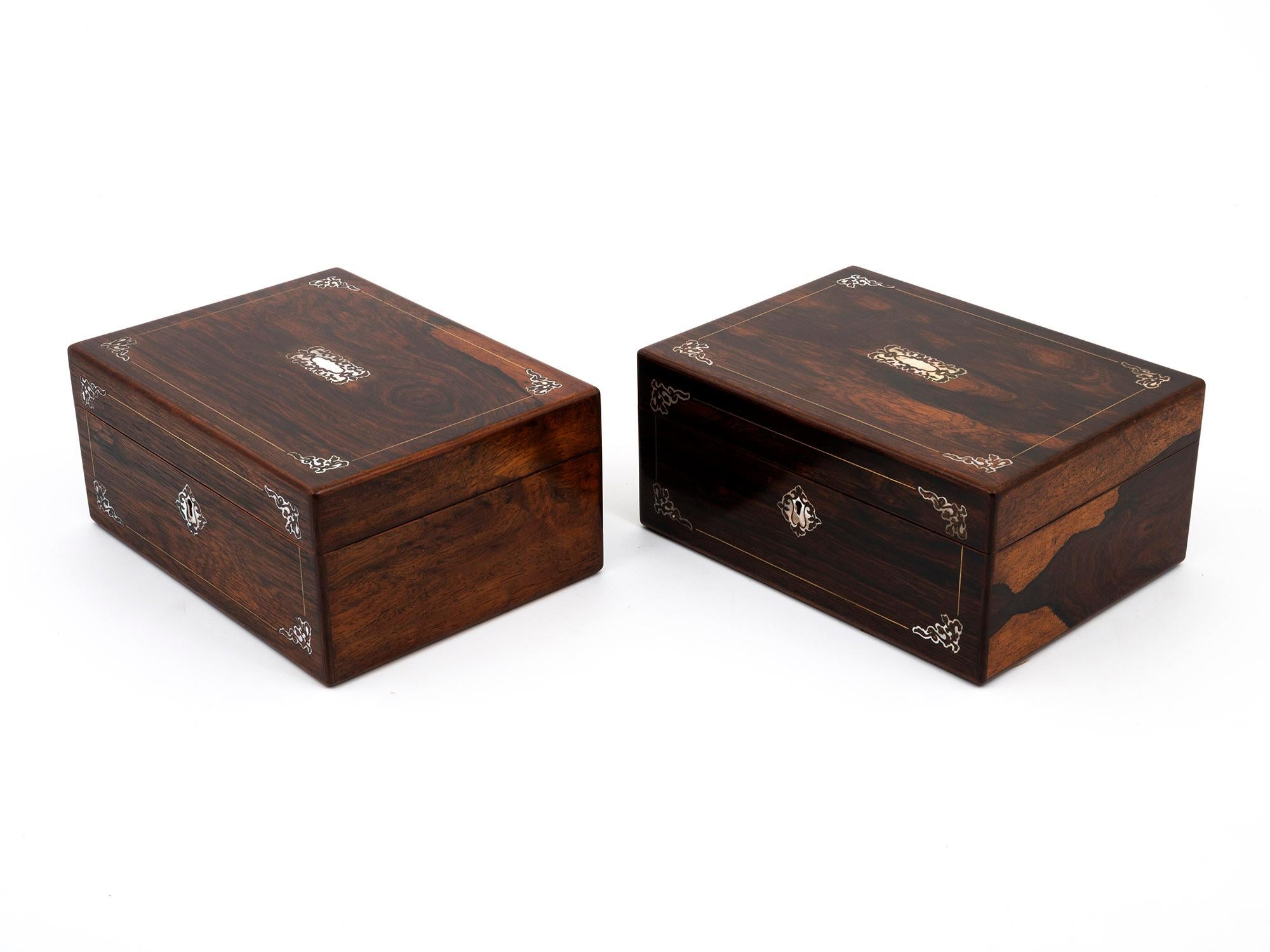 British Georgian Rare Pair of Inlaid Rosewood Sewing Boxes