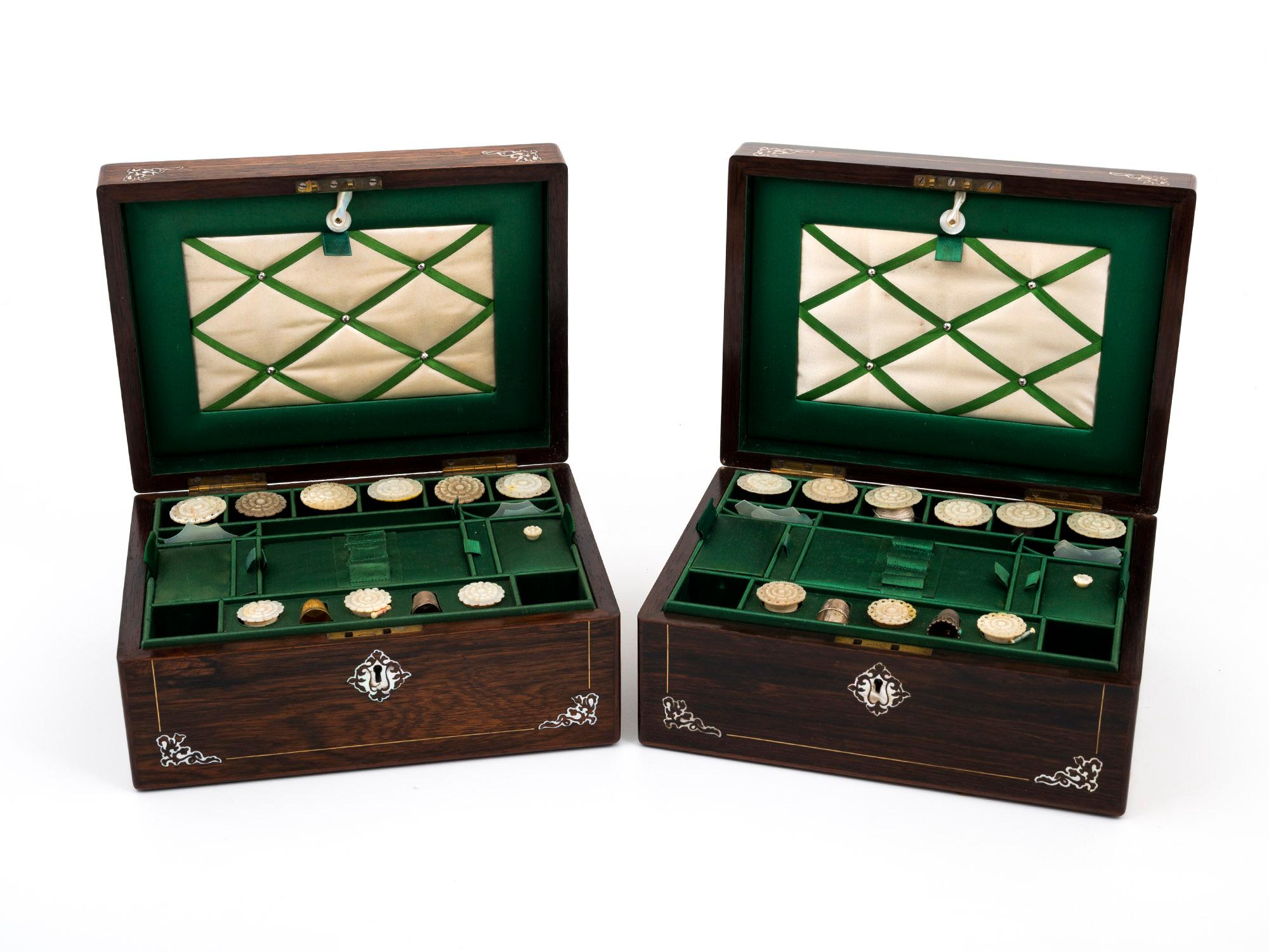 19th Century Georgian Rare Pair of Inlaid Rosewood Sewing Boxes