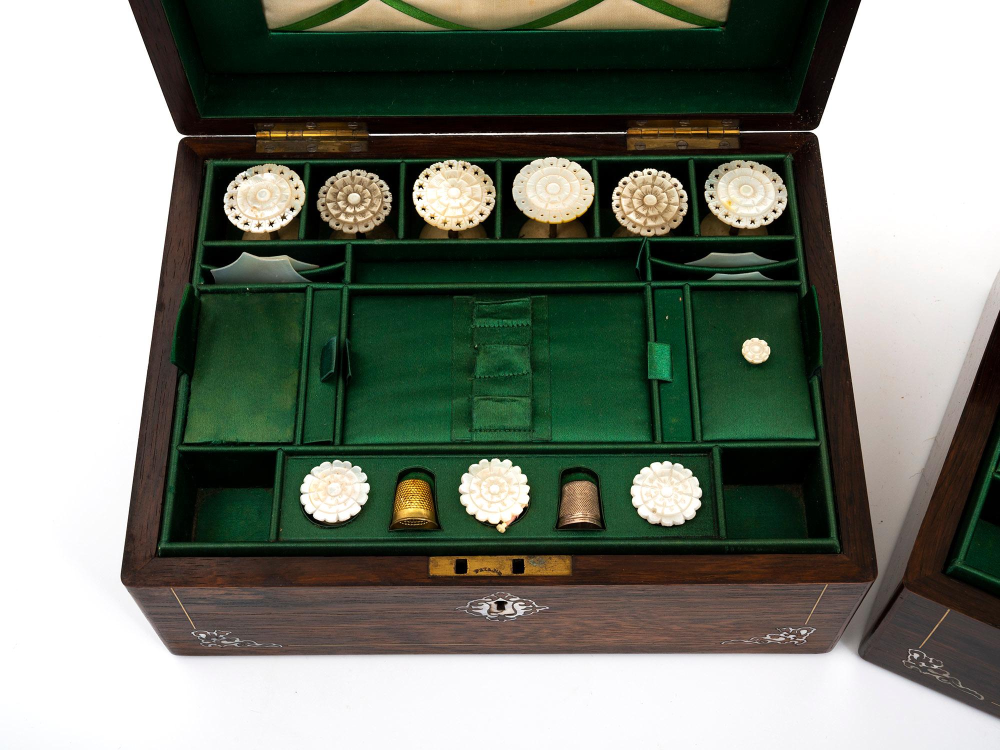 Wood Georgian Rare Pair of Inlaid Rosewood Sewing Boxes