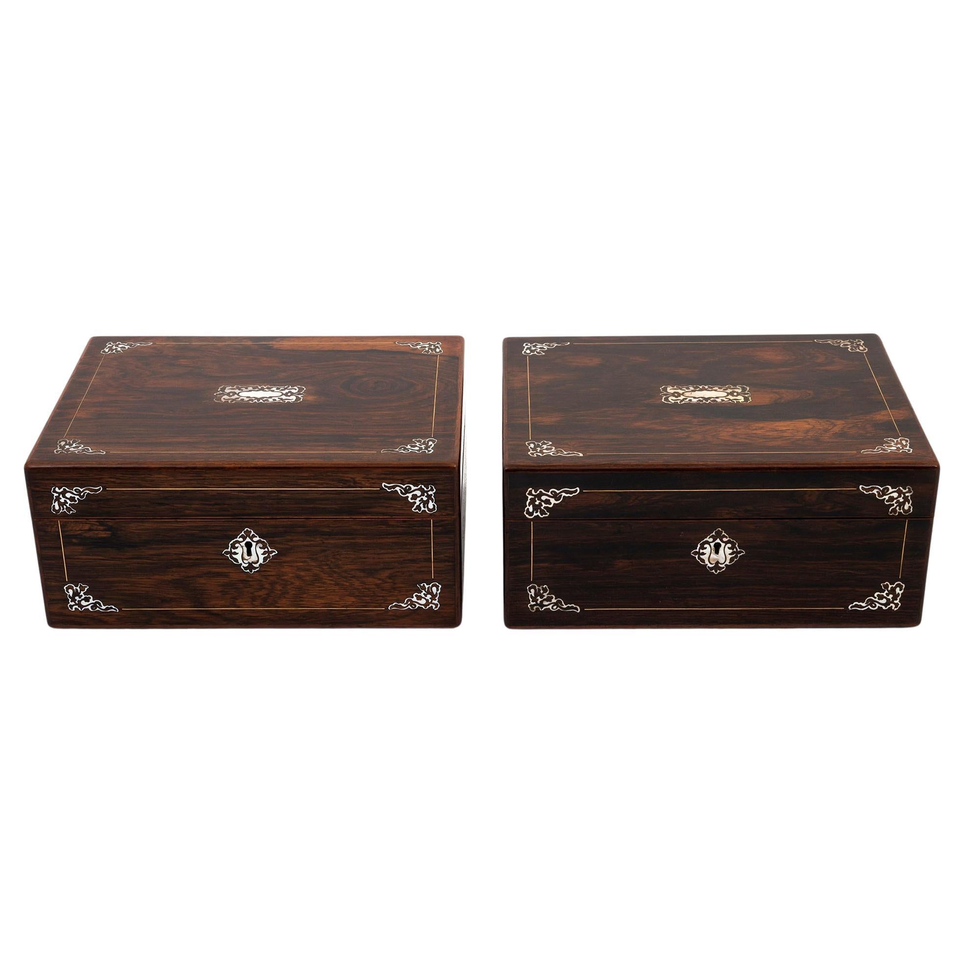 Georgian Rare Pair of Inlaid Rosewood Sewing Boxes