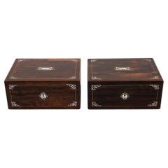 Antique Georgian Rare Pair of Inlaid Rosewood Sewing Boxes