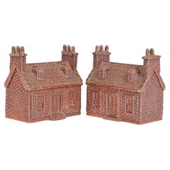 Georgian Rare Pair Treacle Glazed Stoneware Cottage Money Boxes