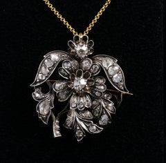 Georgian Rare Rose Cut Diamond 18 KT Brooch Pendant