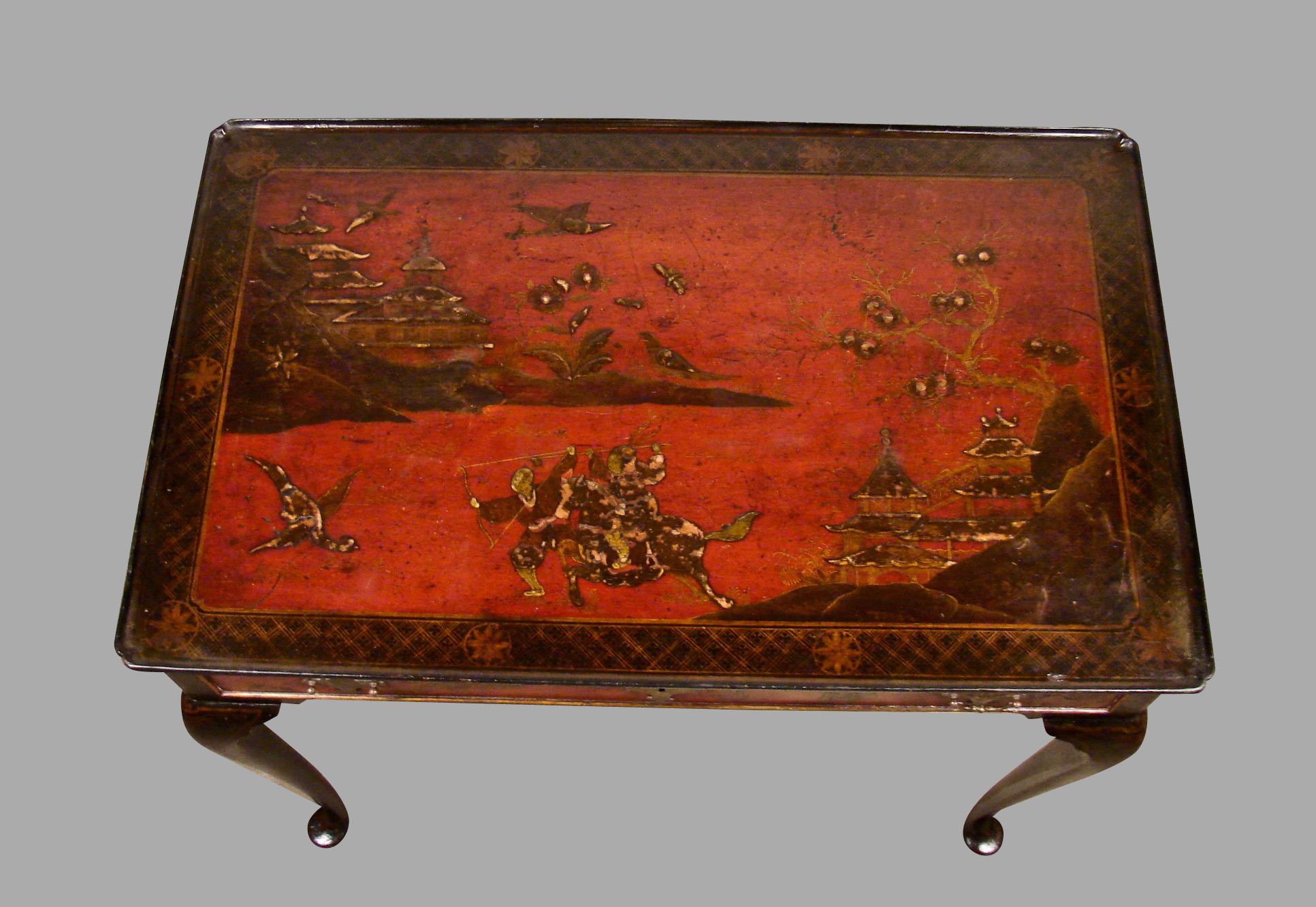 Chinoiserie Georgian Red Japanned Side Table with Drawer