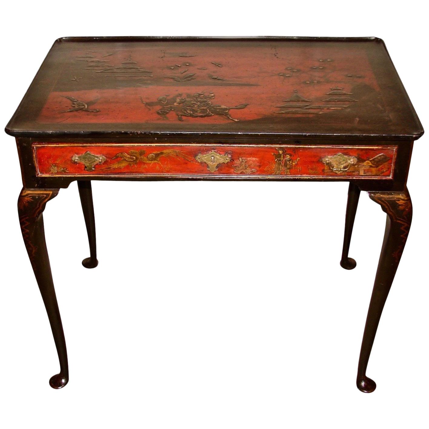 Georgian Red Japanned Side Table with Drawer