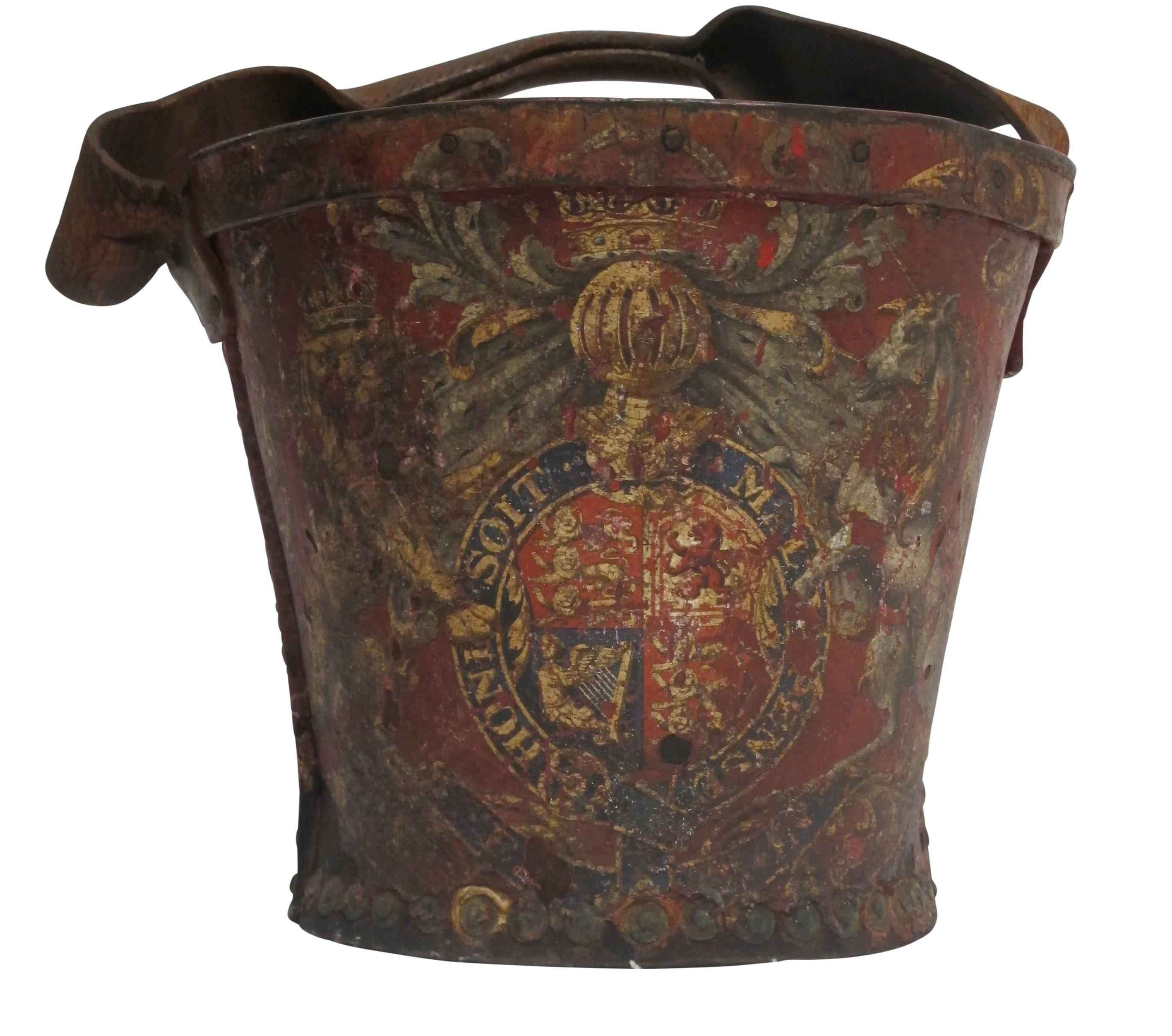 English Georgian Red Leather Fire Bucket, England, 19th Century