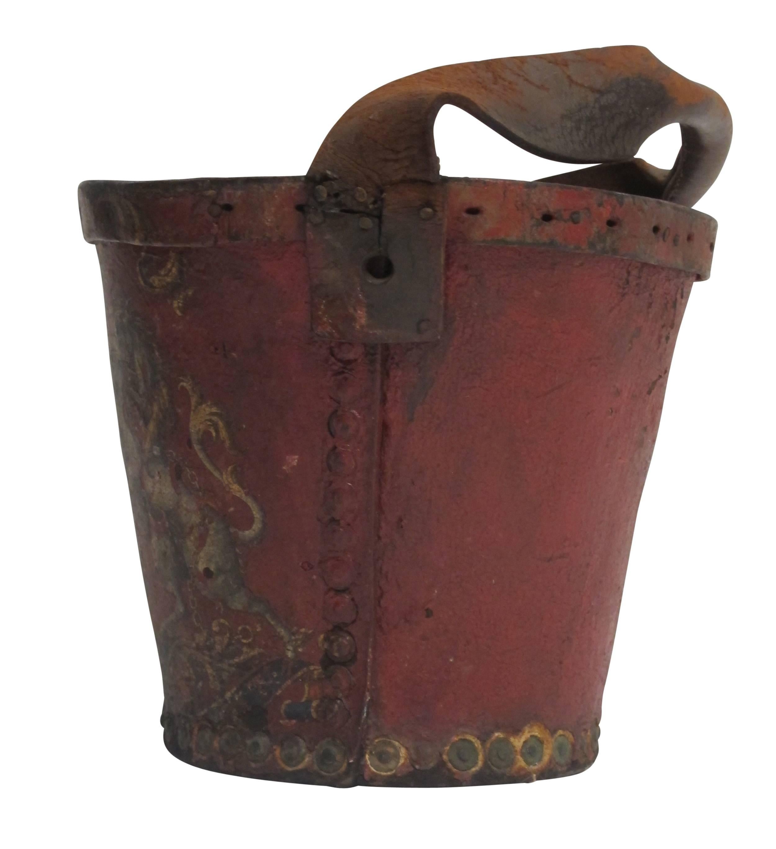 Georgian Red Leather Fire Bucket, England, 19th Century 1