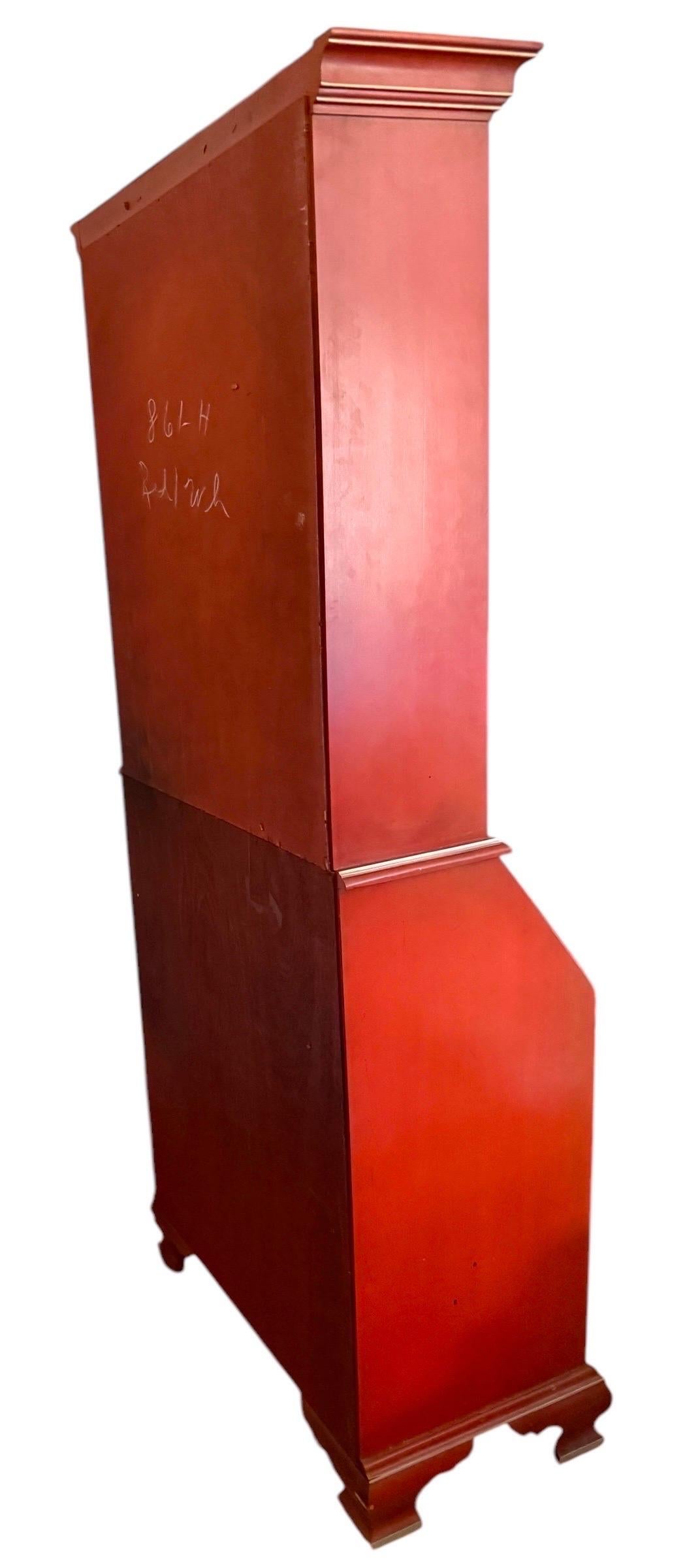 Georgian Red Painted Drop Front Secretary Desk With Hutch For Sale 4