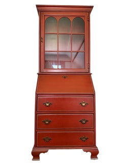 Georgian Red Painted Drop Front Secretary Desk With Hutch