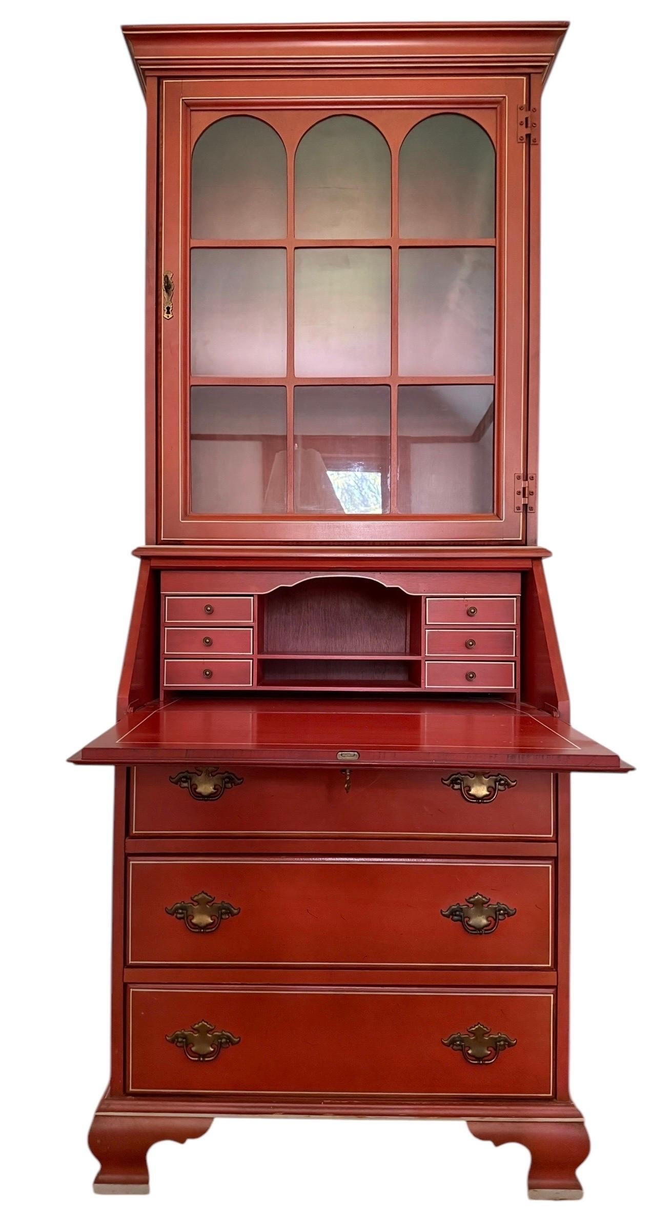 Unknown Georgian Red Painted Drop Front Secretary Desk With Hutch For Sale