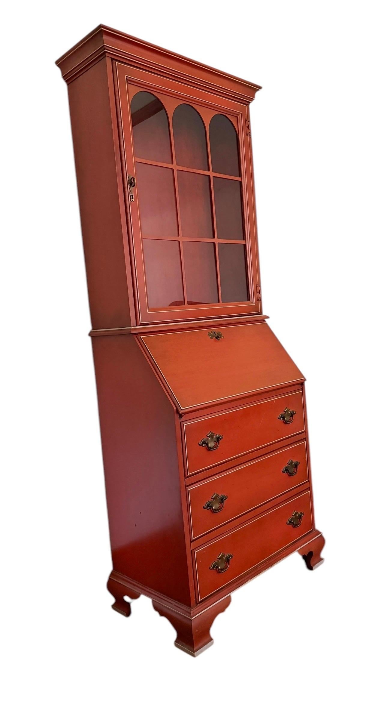 Georgian Red Painted Drop Front Secretary Desk With Hutch For Sale 1