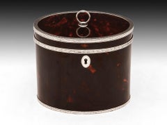 Seltene georgianische rote Schildpatt- und Silber-Teedose