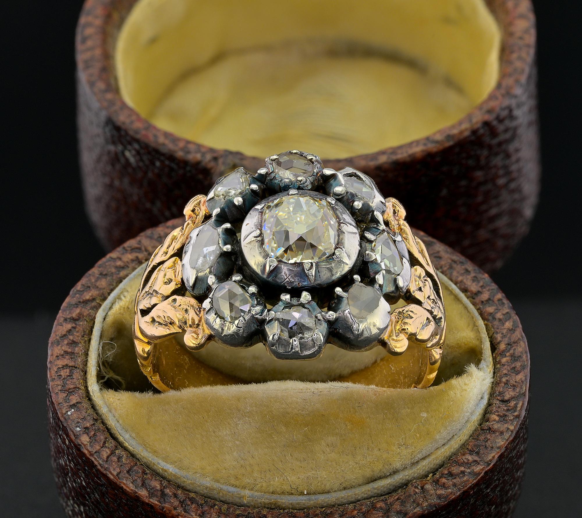 Antique Cushion Cut Georgian/Regency Diamond Cluster Ring Ring For Sale