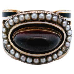 Georgian Regency Era Garnet and Pearl Cluster Ring in 18 Karat Rose Gold