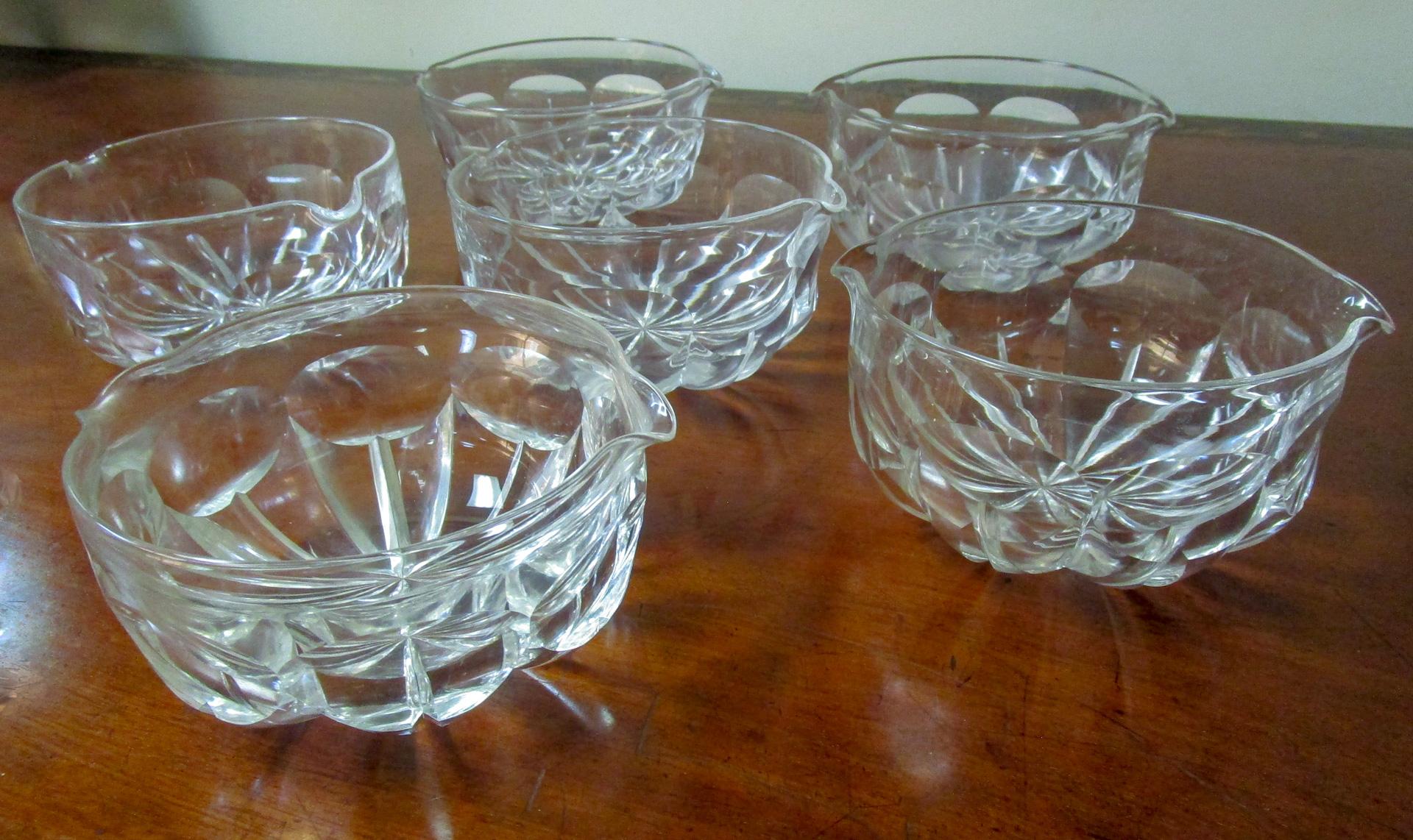 Georgian Regency Facet Cut Glass Wine Rinser Bowls circa 1820 Set of Six For Sale 2