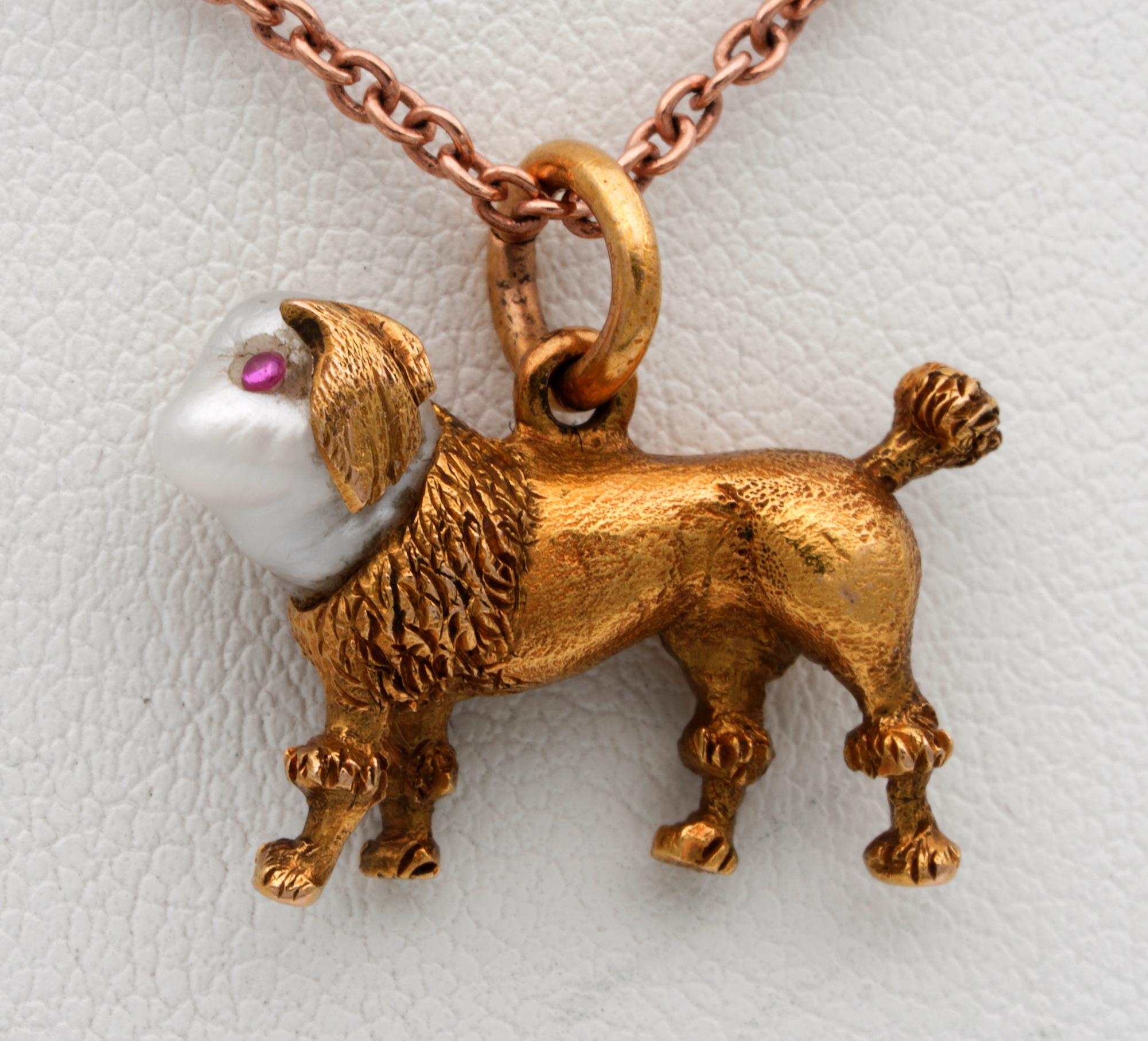 Georgian/Regency Little Dog Fob Pearl Ruby 18 Karat Gold For Sale 1
