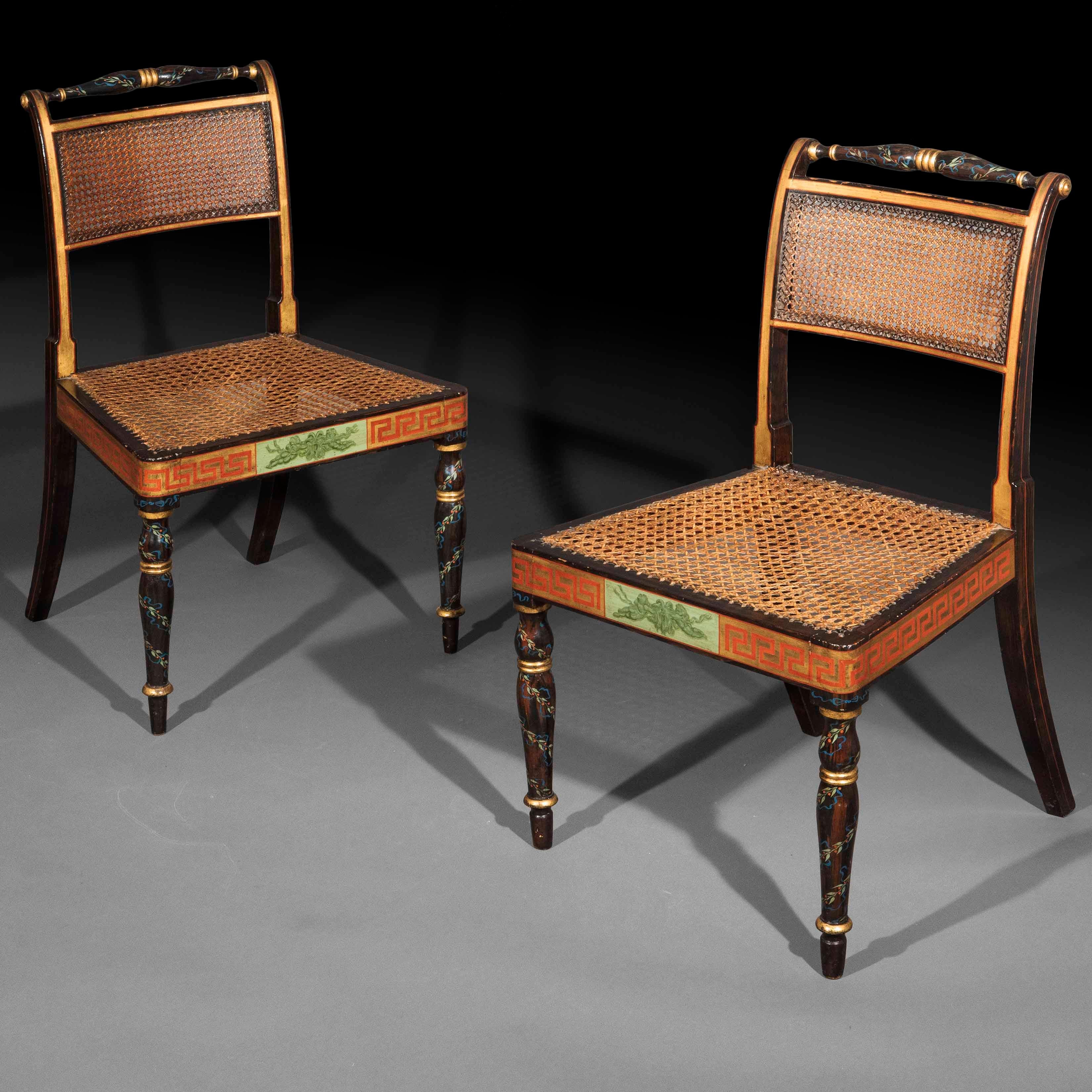 English Georgian Regency Painted Chairs, 3 Pairs Available For Sale