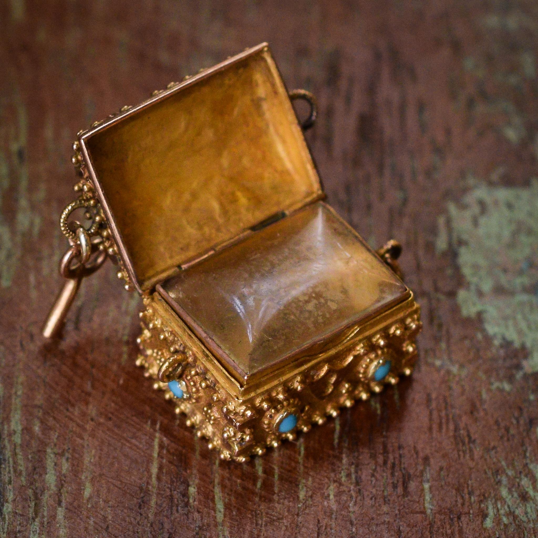 Georgian Regency Period Ruby Turquoise Treasure Chest Locket Charm 3