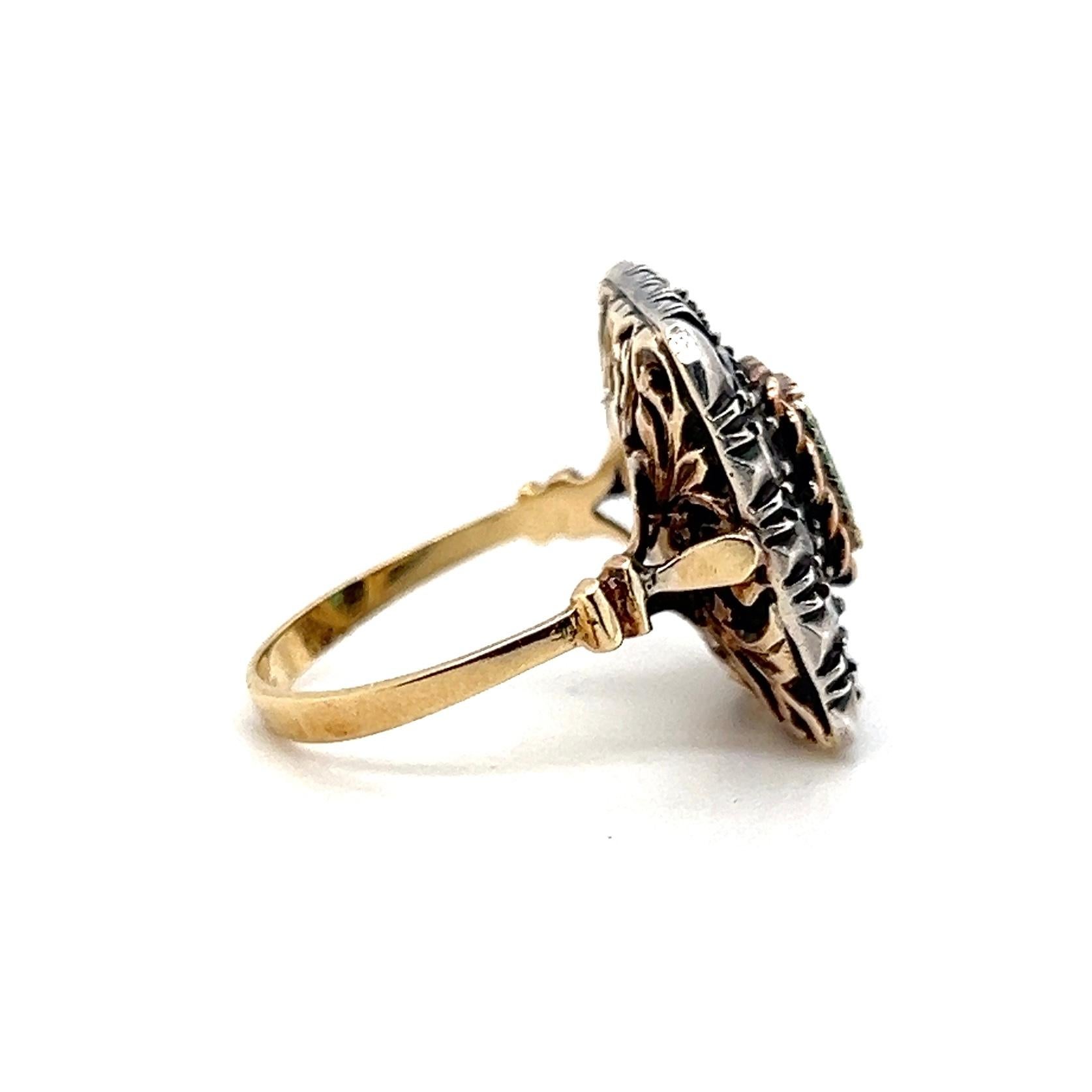 Reproduction géorgienne Bague en argent sterling or jaune 14k diamant émeraude années 1950 en vente 4