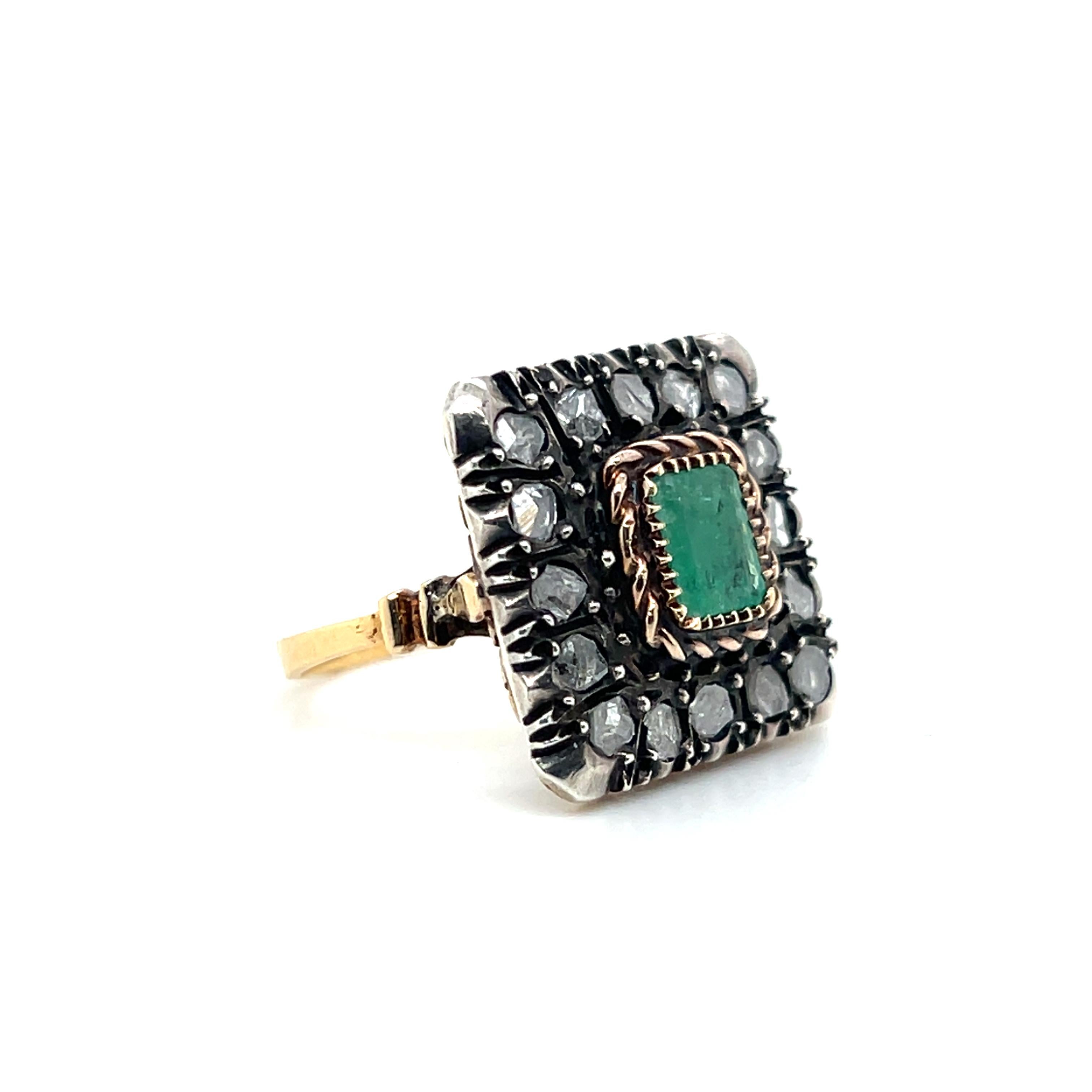 Reproduction géorgienne Bague en argent sterling or jaune 14k diamant émeraude années 1950 en vente 2