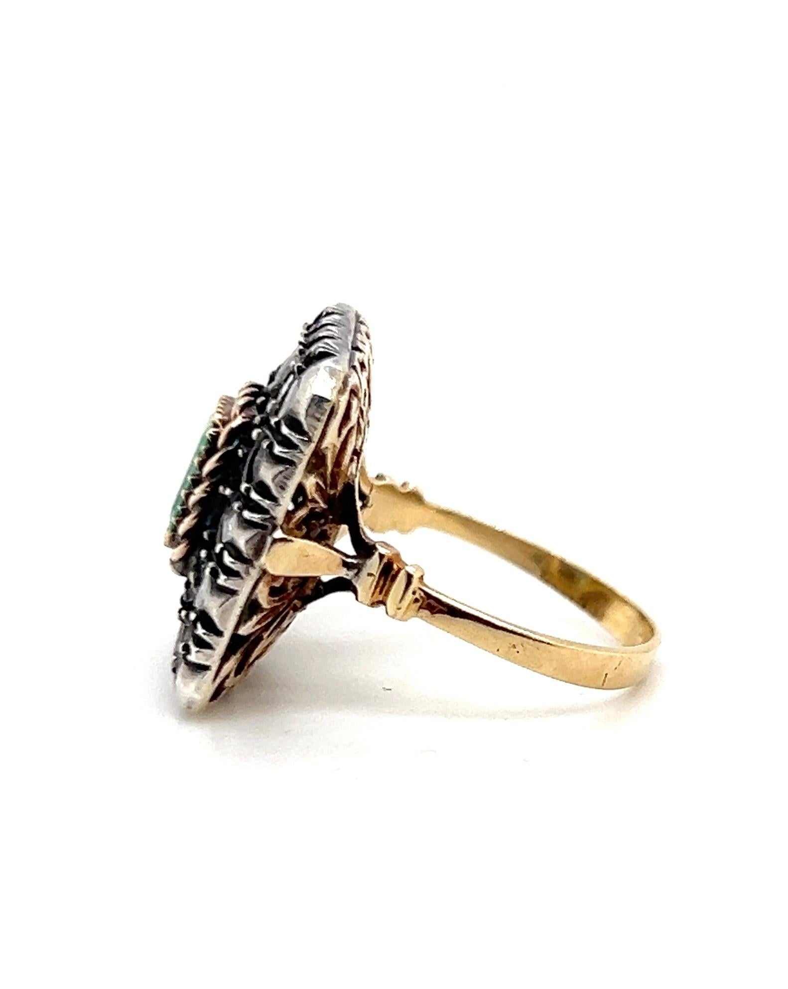 Reproduction géorgienne Bague en argent sterling or jaune 14k diamant émeraude années 1950 en vente 3
