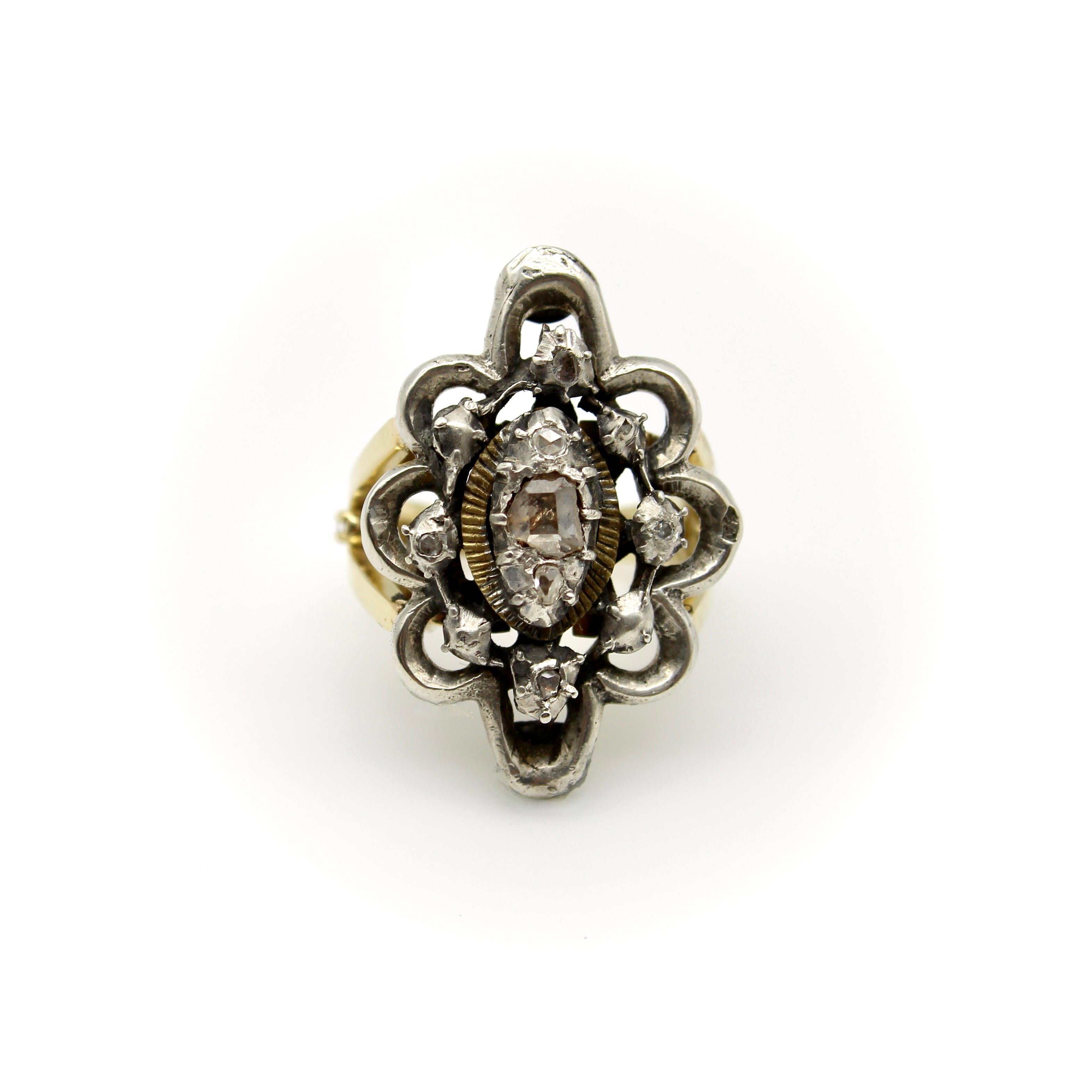 Georgianischer Revival-Ring aus 14 Karat Sterlingsilber mit Diamanten (Moderne) im Angebot