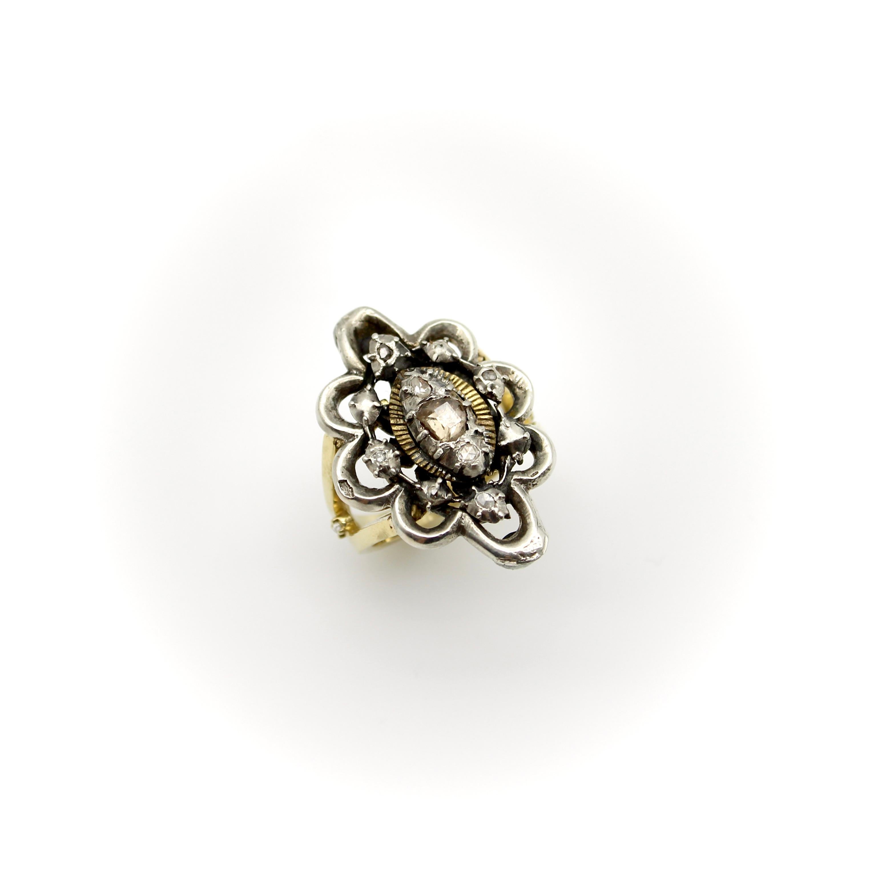 Georgianischer Revival-Ring aus 14 Karat Sterlingsilber mit Diamanten im Zustand „Gut“ im Angebot in Venice, CA