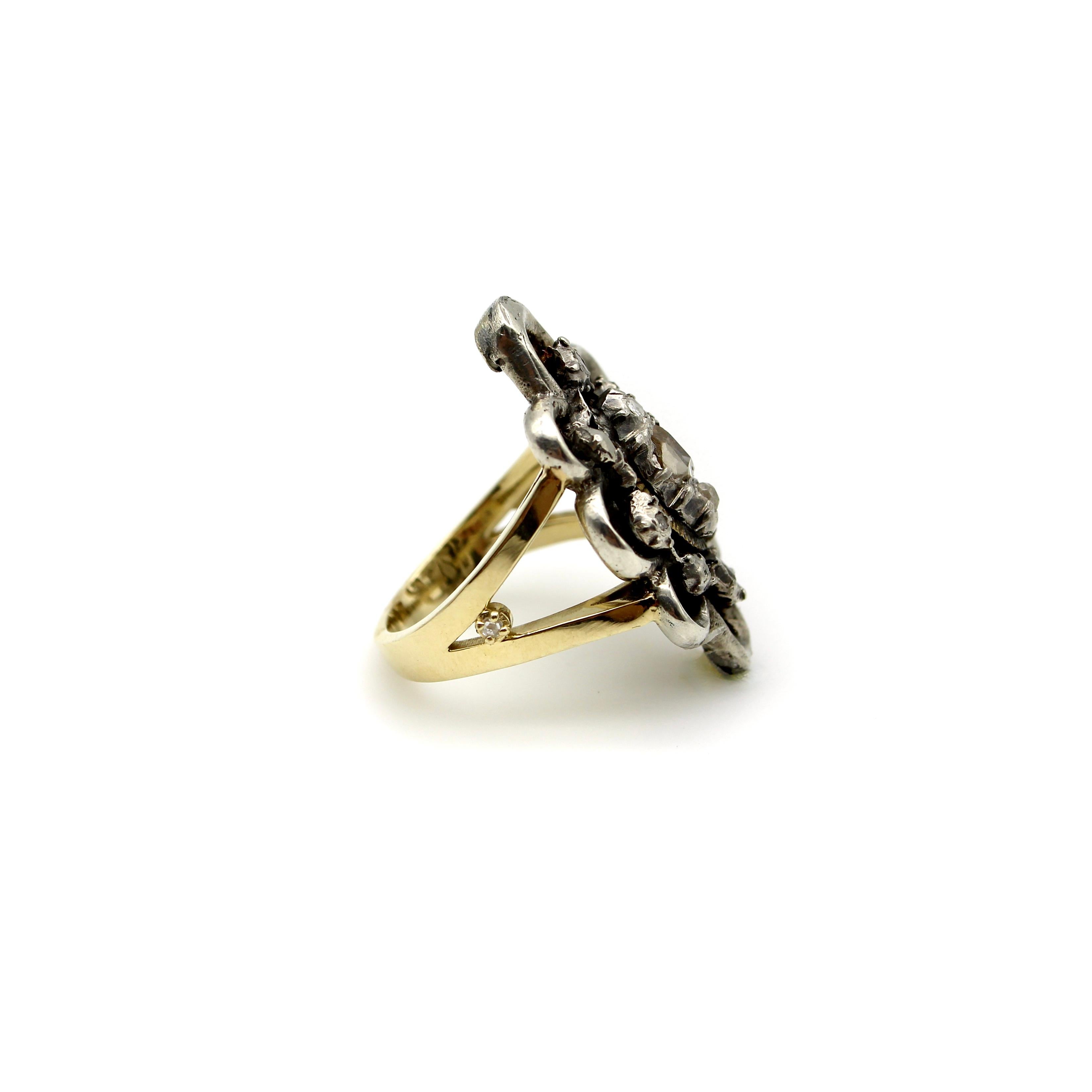Georgianischer Revival-Ring aus 14 Karat Sterlingsilber mit Diamanten für Damen oder Herren im Angebot