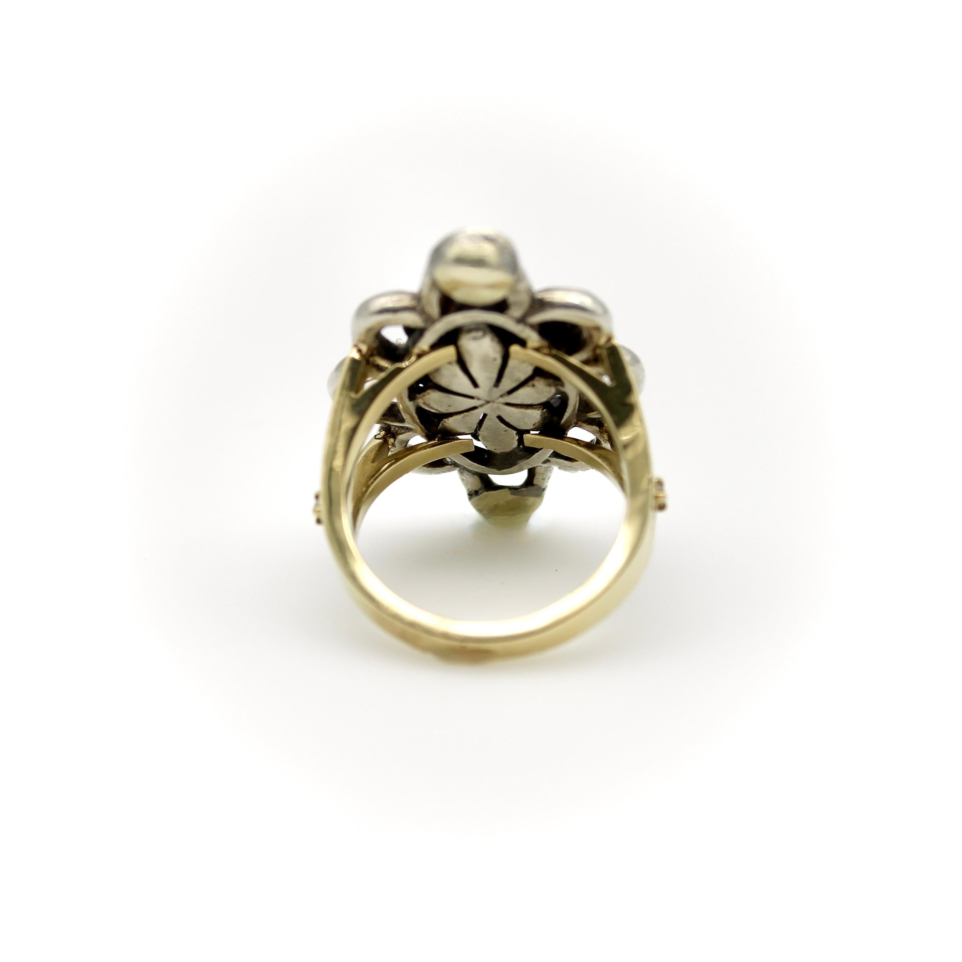 Women's or Men's Georgian Revival 14K and Sterling Silver Ring with Diamonds For Sale