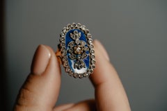 Georgian Revival Bague Au Firmament Blue Enamel and Diamond Ring, Cocktail Ring