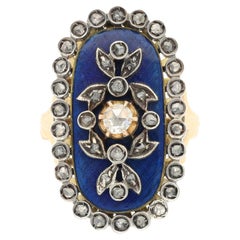 Georgian Revival Bague Au Firmament Blue Enamel and Diamond Ring, Cocktail Ring