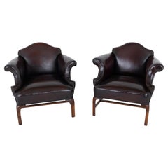 Georgian Revival Club Chairs Leather Seats 1880
