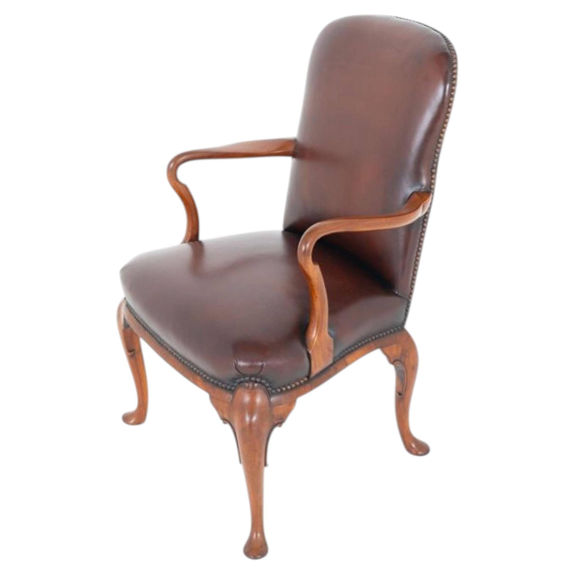 Georgian Revival Desk Chair Leather Seat For Sale