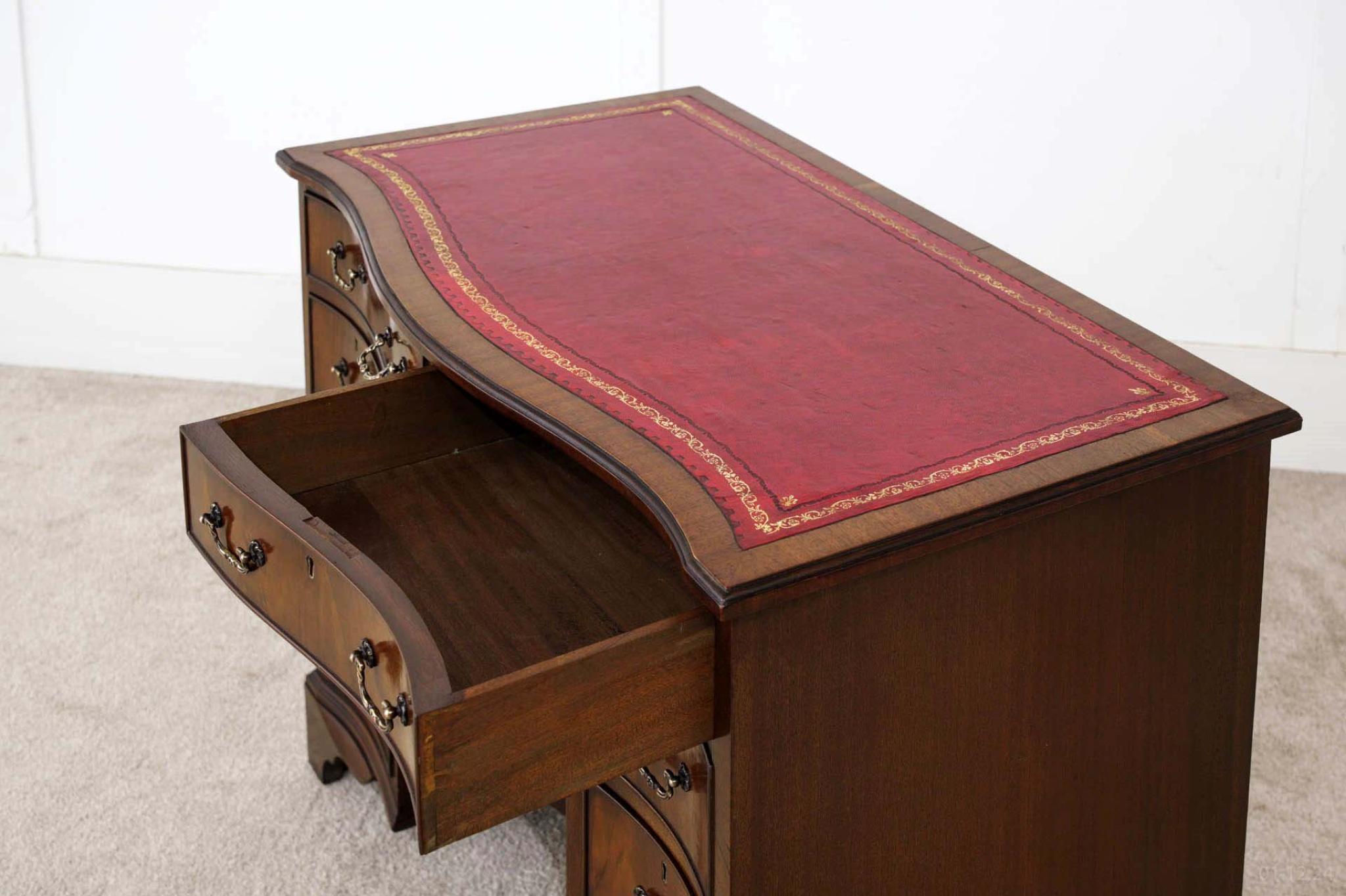 Wood Georgian Revival Desk Mahogany Knee Hole Writing Table For Sale