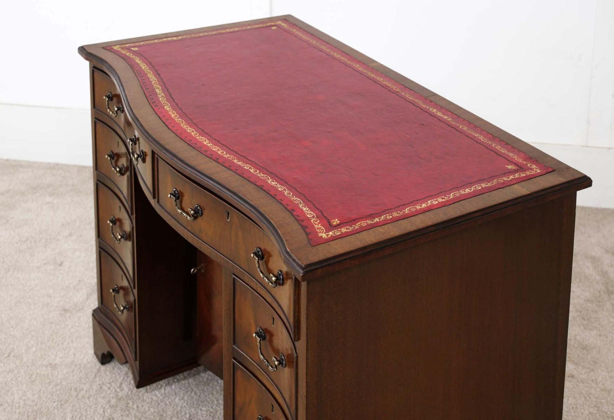 Georgian Revival Desk Mahogany Knee Hole Writing Table For Sale 1