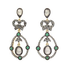 Georgian Revival Diamond and Emerald Ear Pendants in 14 Karat Yellow Gold