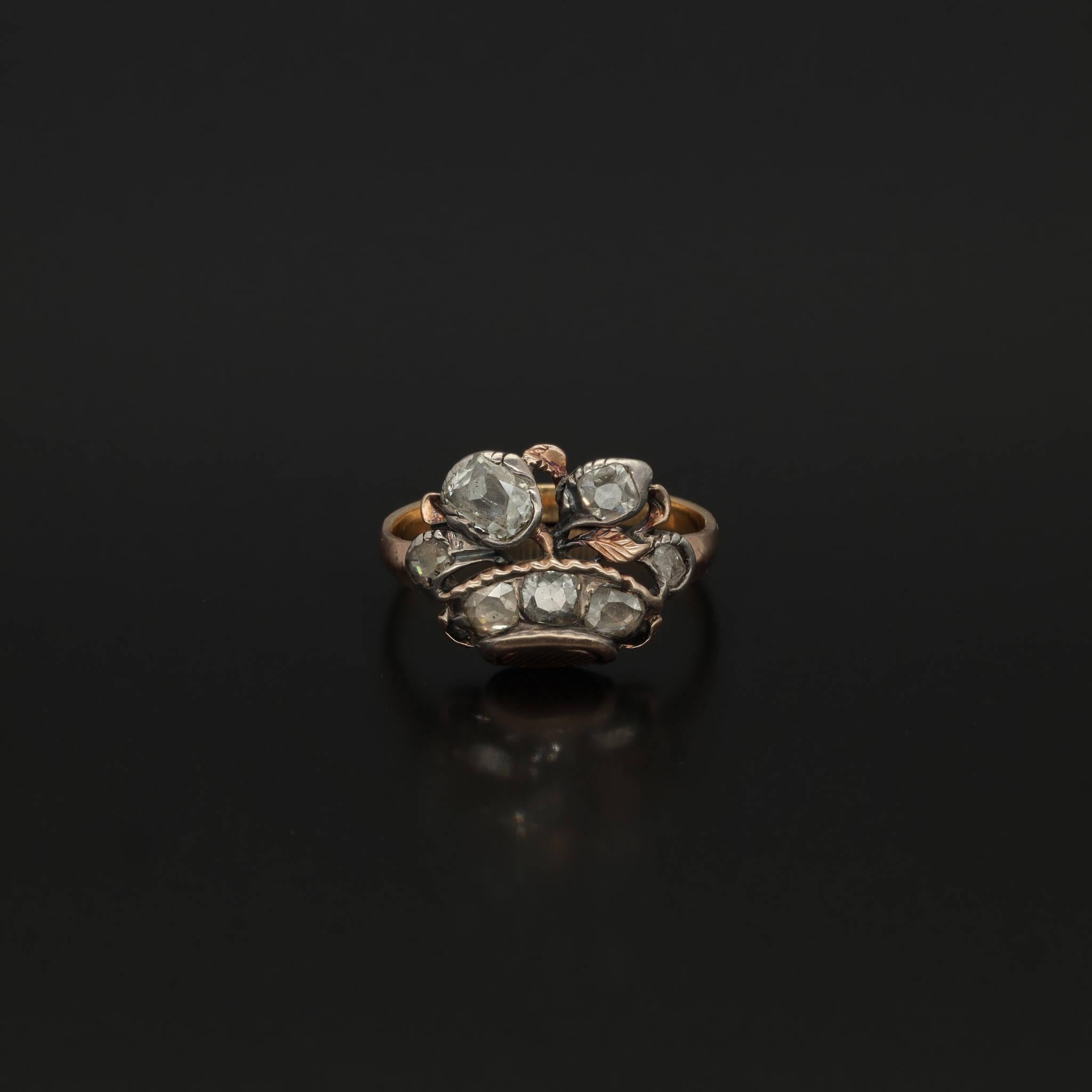 Women's Georgian Revival Diamond Giardinetti Ring, Antique Diamond Flower Basket Ring