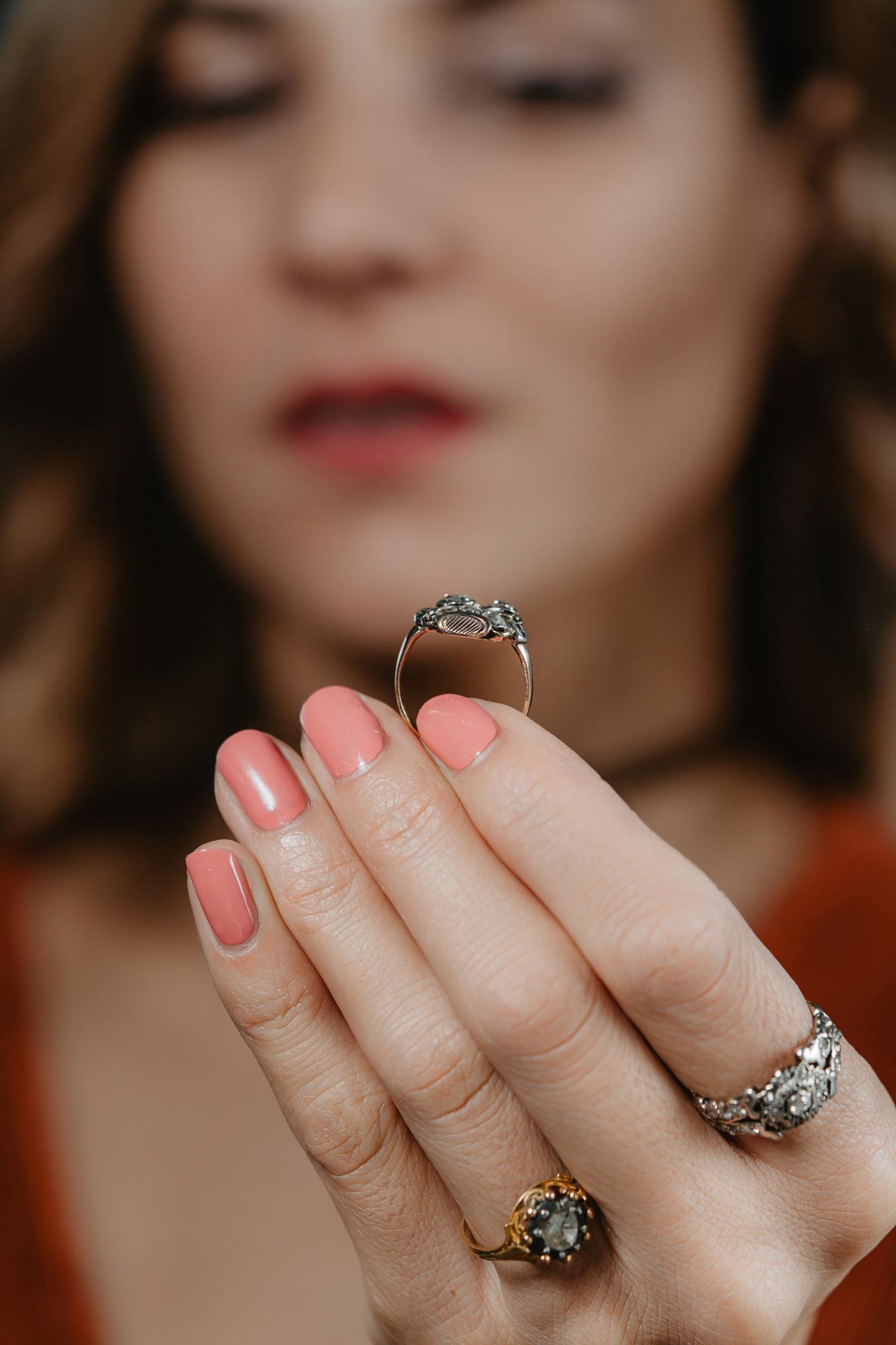 Revival Diamond Ring, Antique Diamond Flower Basket Ring at 1stDibs